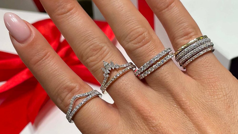 Thin wedding band on sale with engagement ring