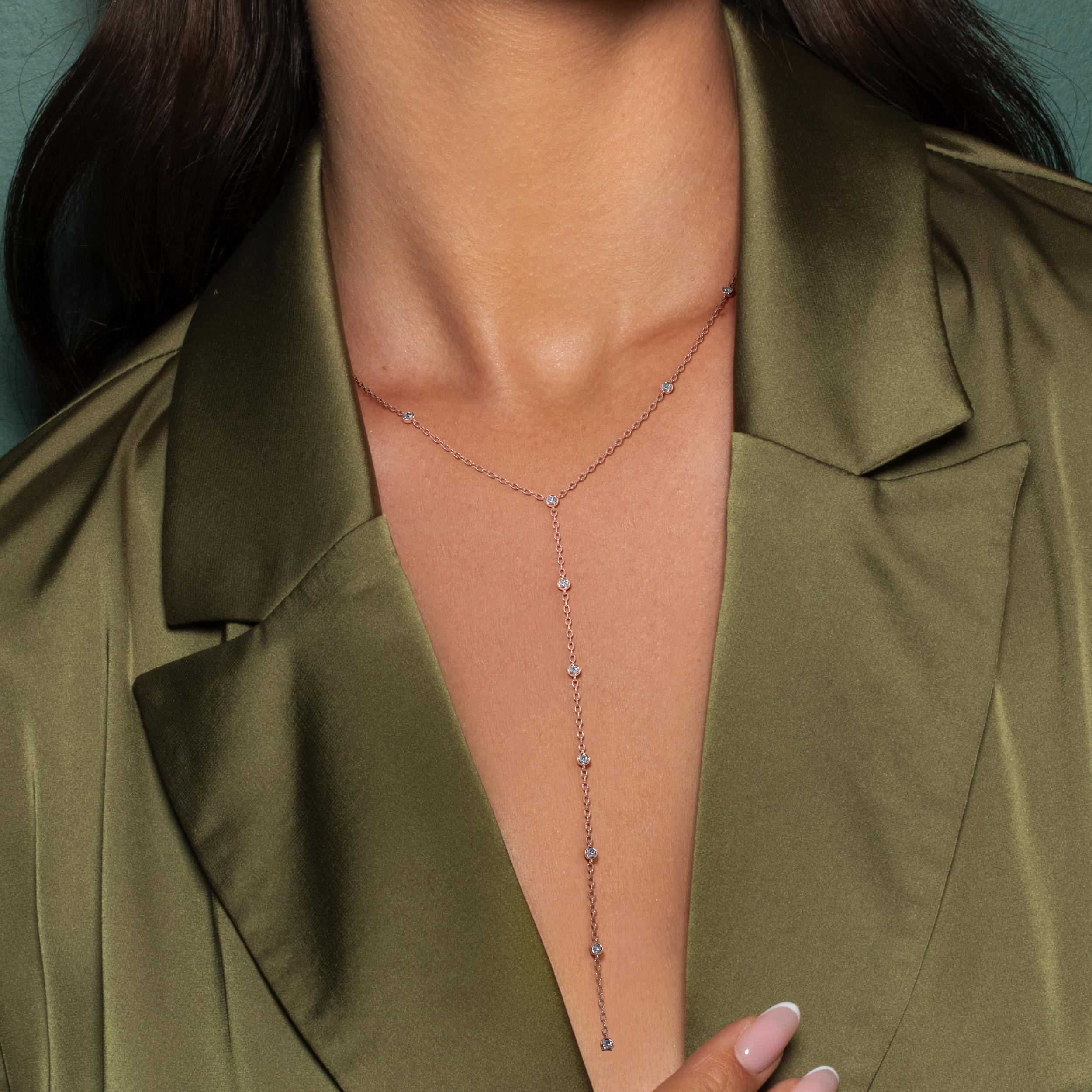 Tie Lab Grown Diamond Necklace (1.1 Carat) -14K Rose Gold
