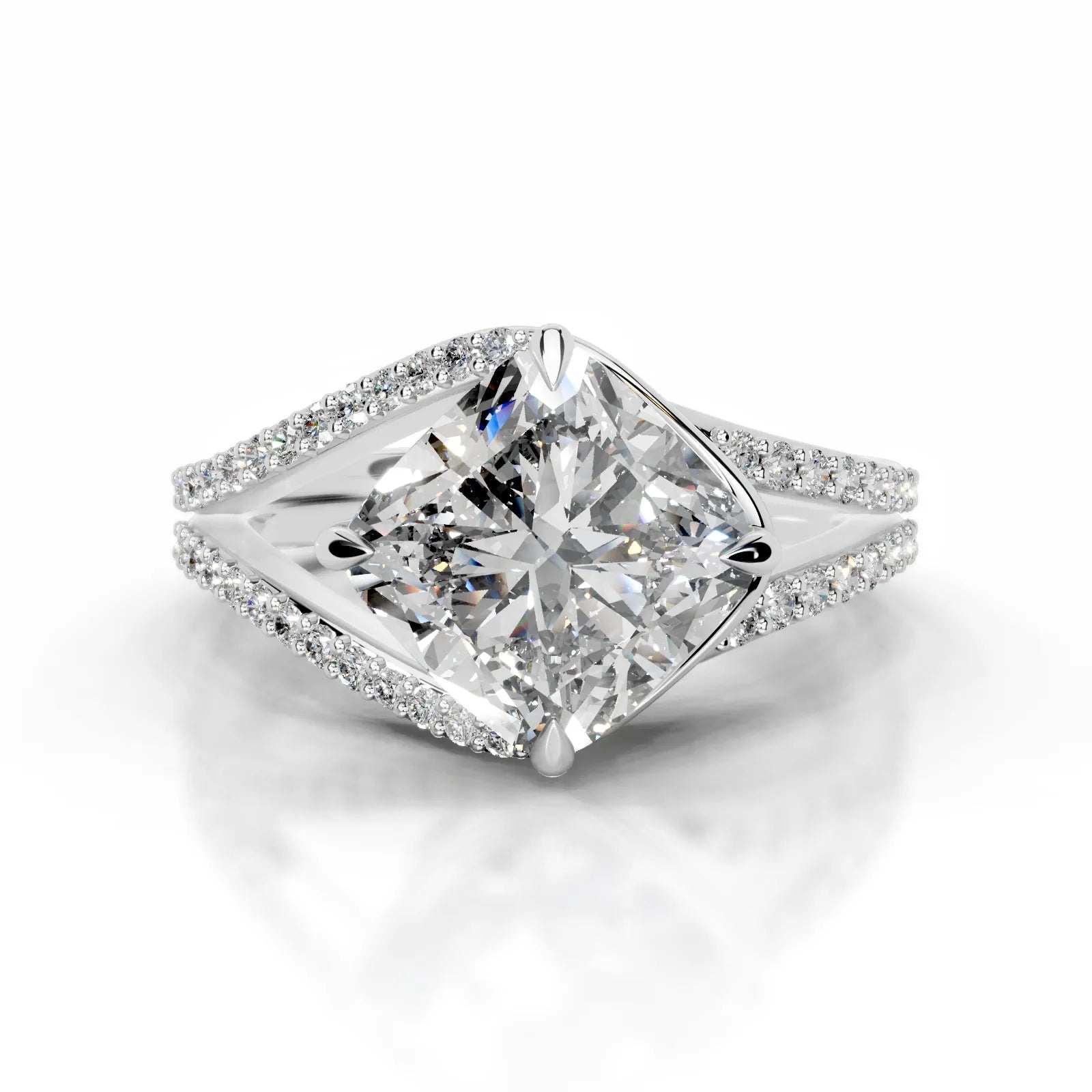 Sia Halo Lab Grown Ring Engagement Ring Square Cushion - 14K White Gold