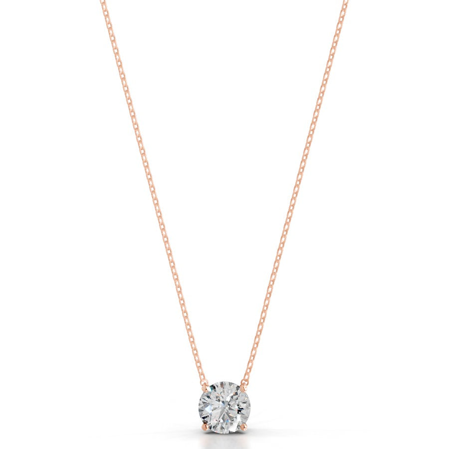 Britney 3 CT Round Solitaire Lab Grown Diamond Pendant - 14K Rose Gold