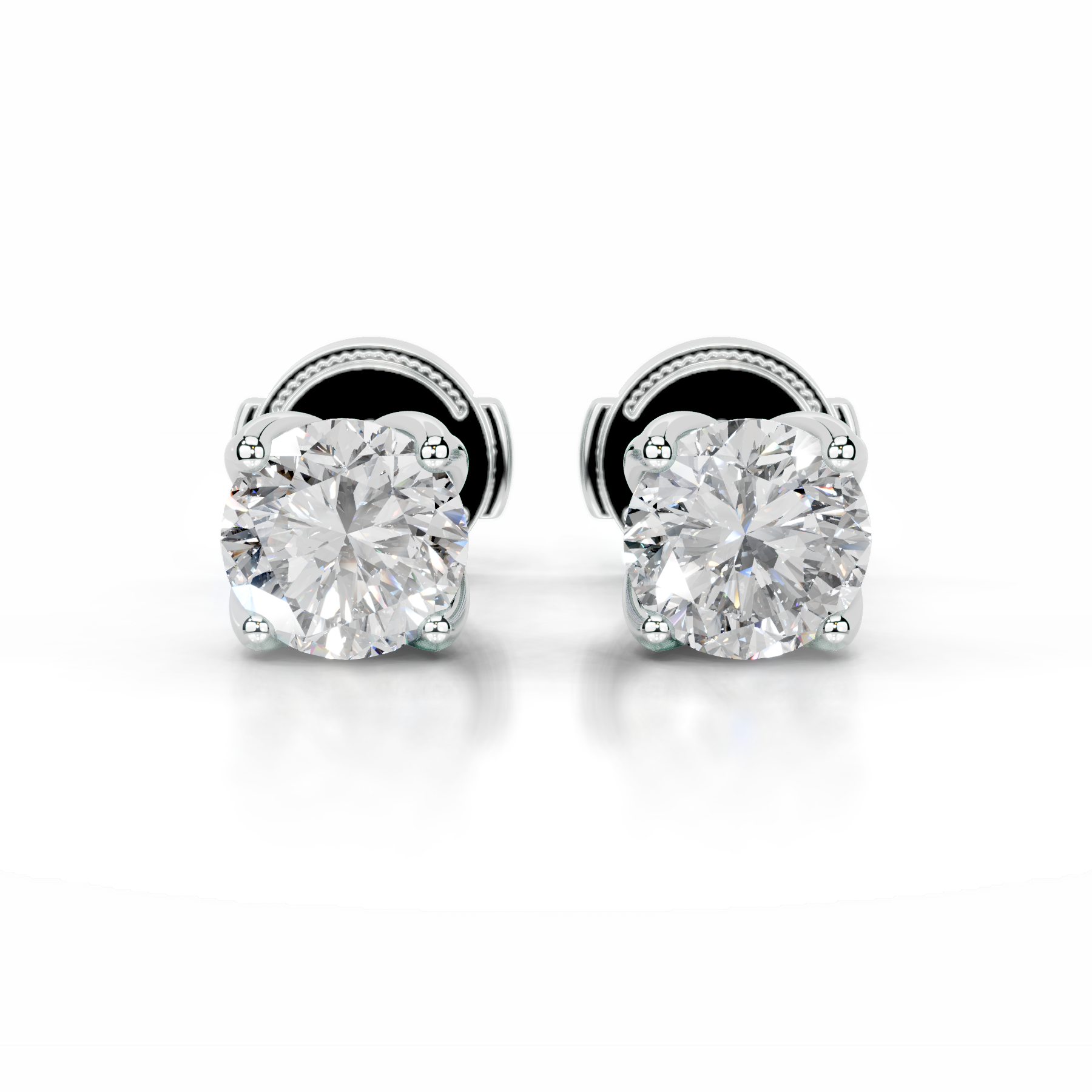 Doris Diamond Stud Earrings (4 Carat) -14K White Gold, Stud, Round