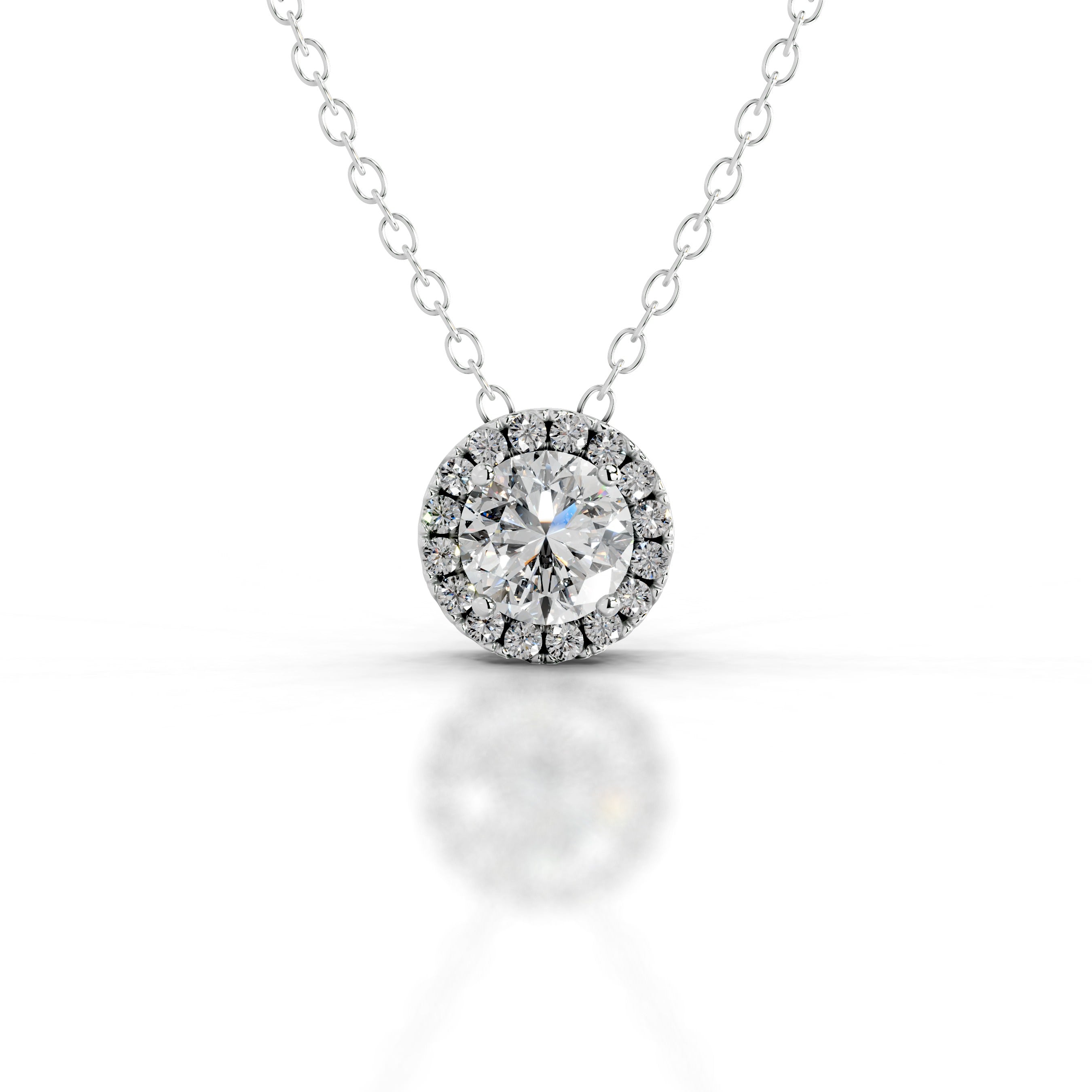 Adele Diamond Halo Pendant - 14K White Gold (RTS)
