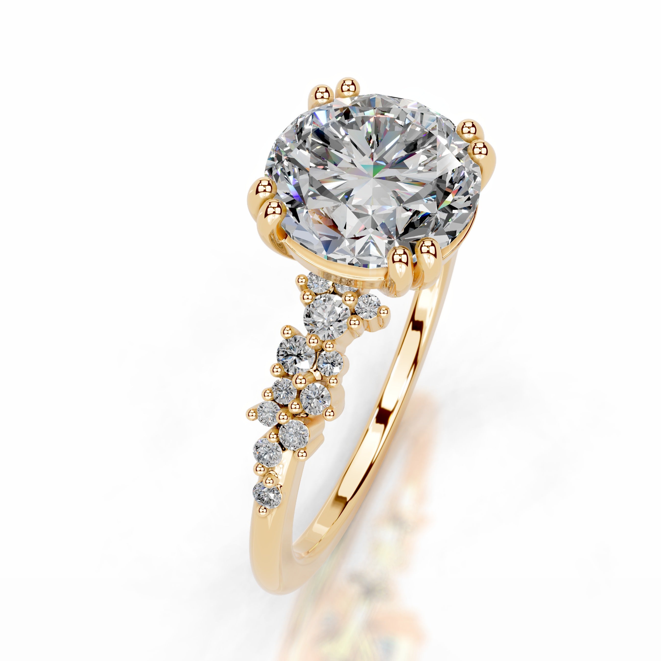 Emaline Moissanite & Diamonds Ring - 18K Yellow Gold