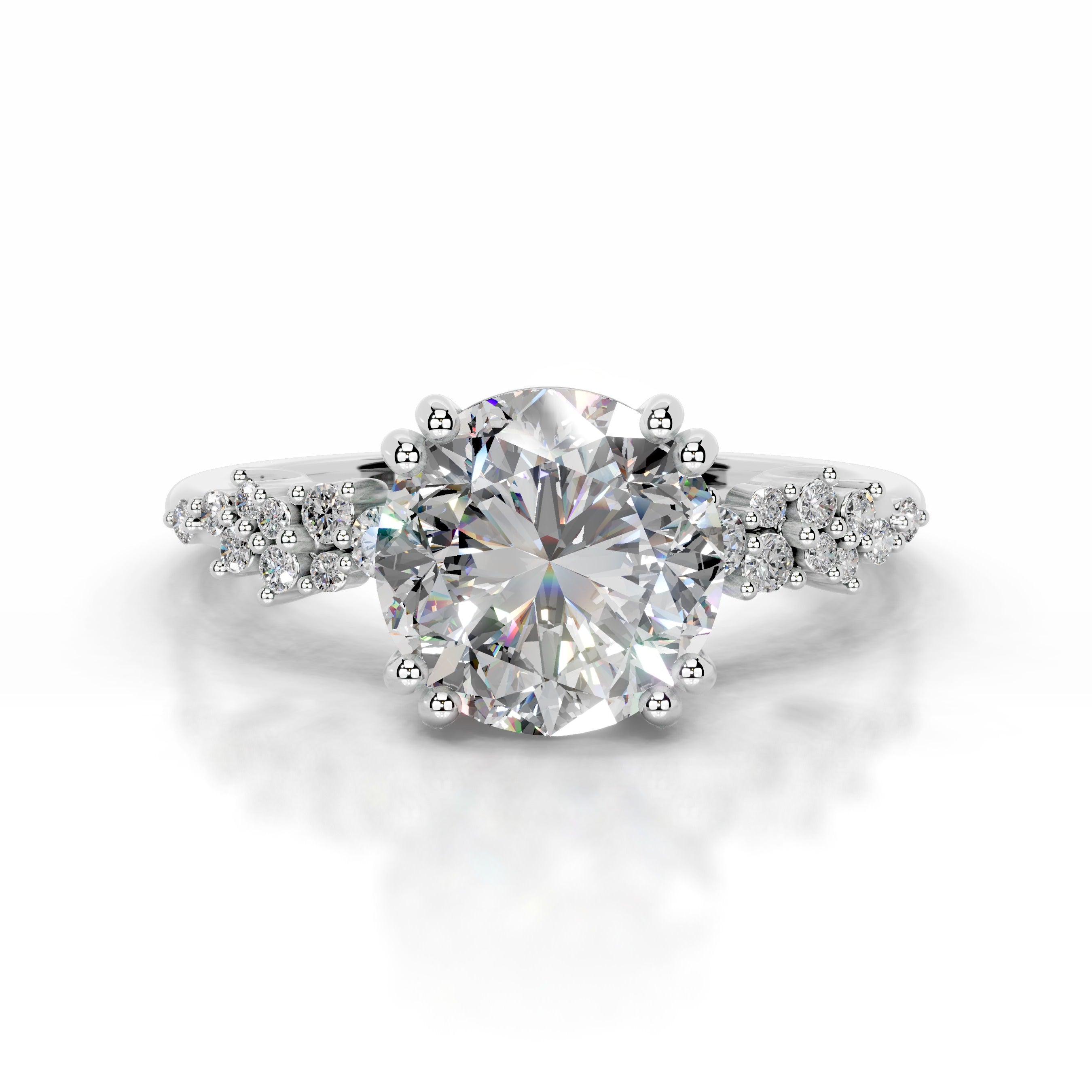 Emaline Moissanite & Diamonds Ring - 14K White Gold