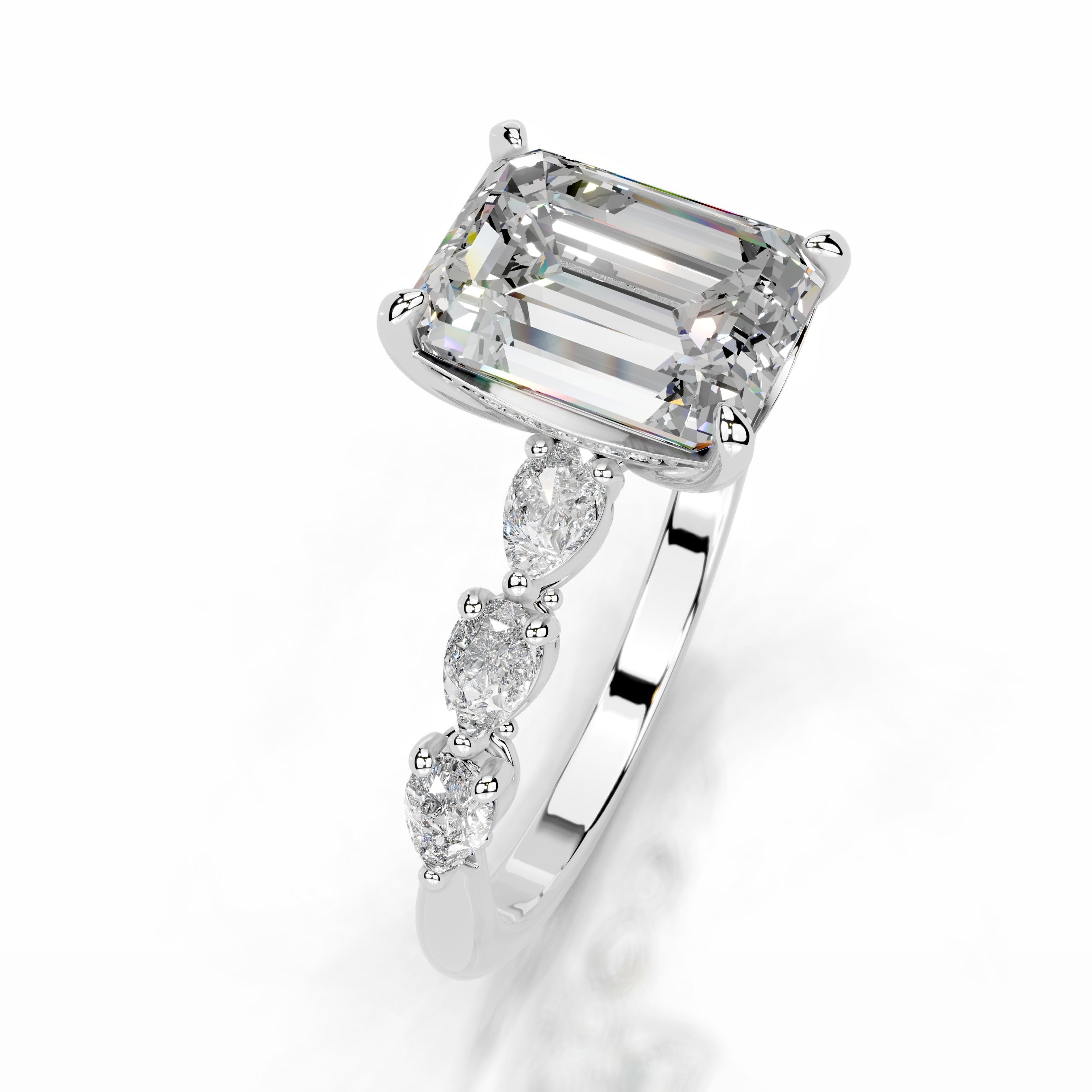 Alinta Moissanite & Diamond Ring - 14K White Gold