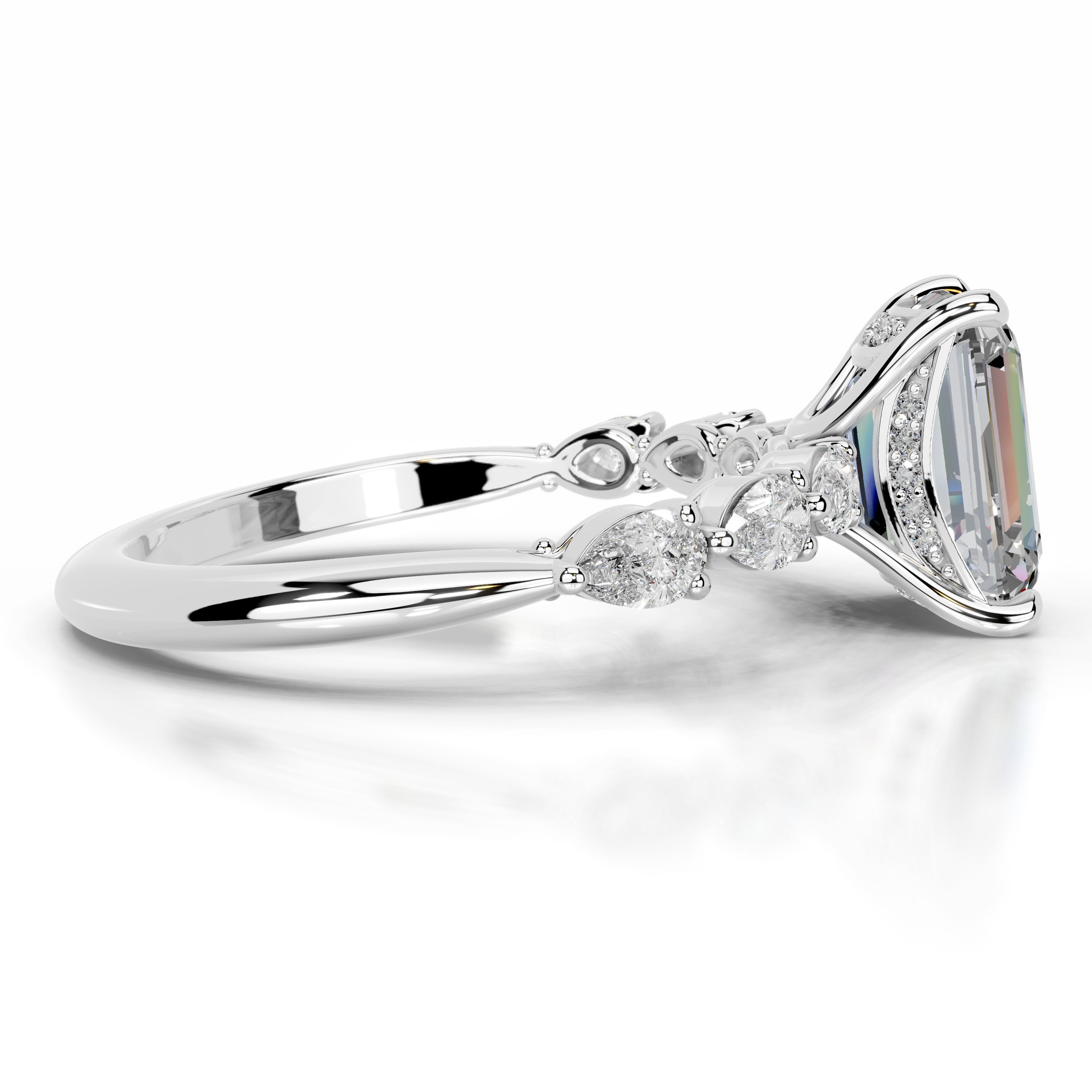 Alinta Moissanite & Diamond Ring - 14K White Gold