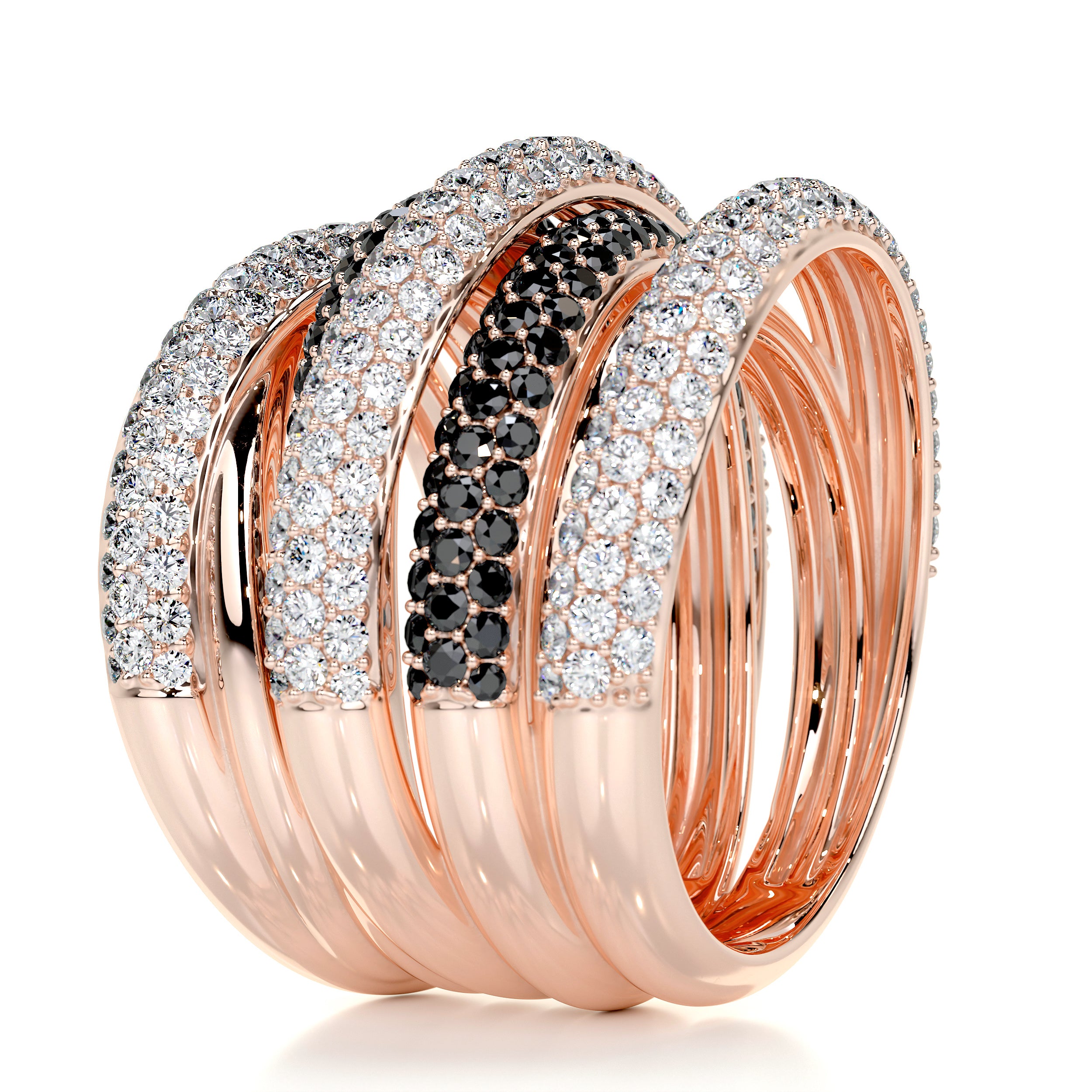 Aurora Black & White Diamond Wedding Ring   (3 Carat) -14K Rose Gold