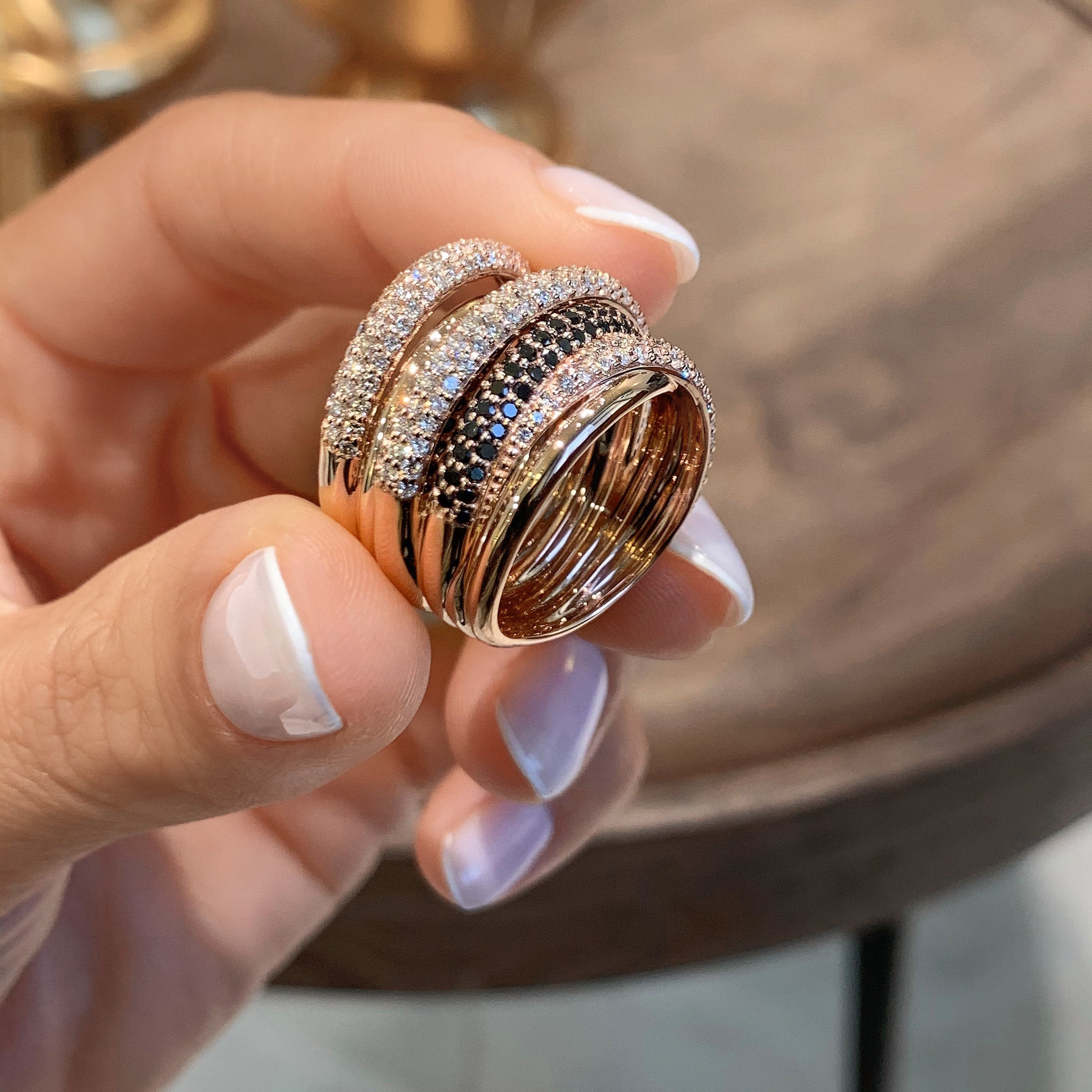 Aurora Black & White Lab Grown Diamond Wedding Ring (3 Carat) -14K Rose Gold