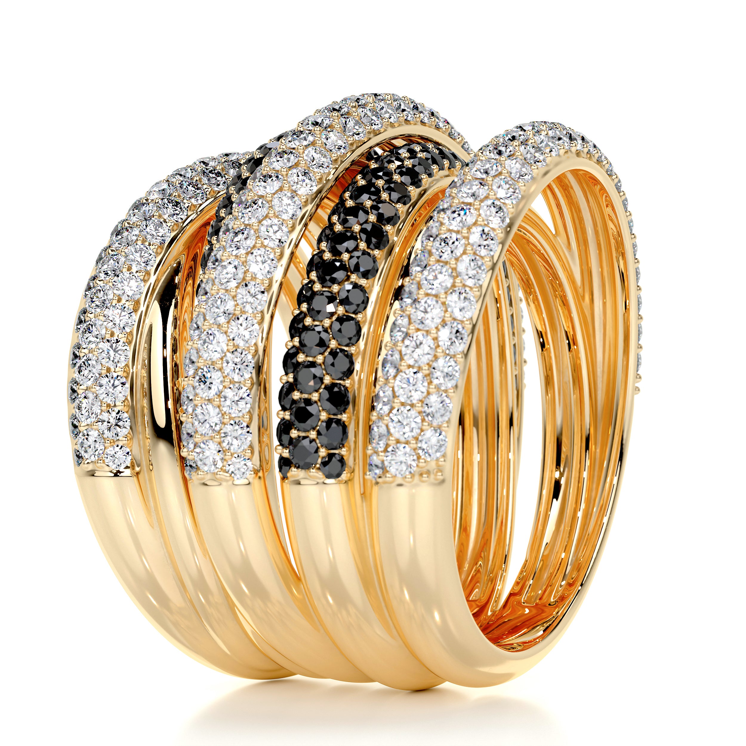 Aurora Black & White Diamond Wedding Ring (3 Carat) -18K Yellow Gold