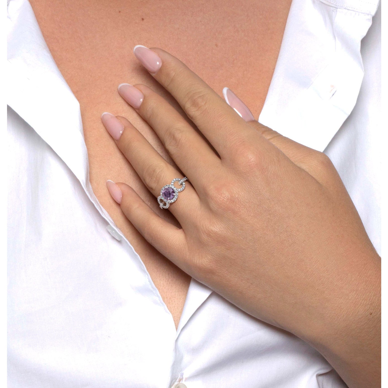 Elize Gemstone & Diamonds Ring   (1.30 Carat) -14K White Gold