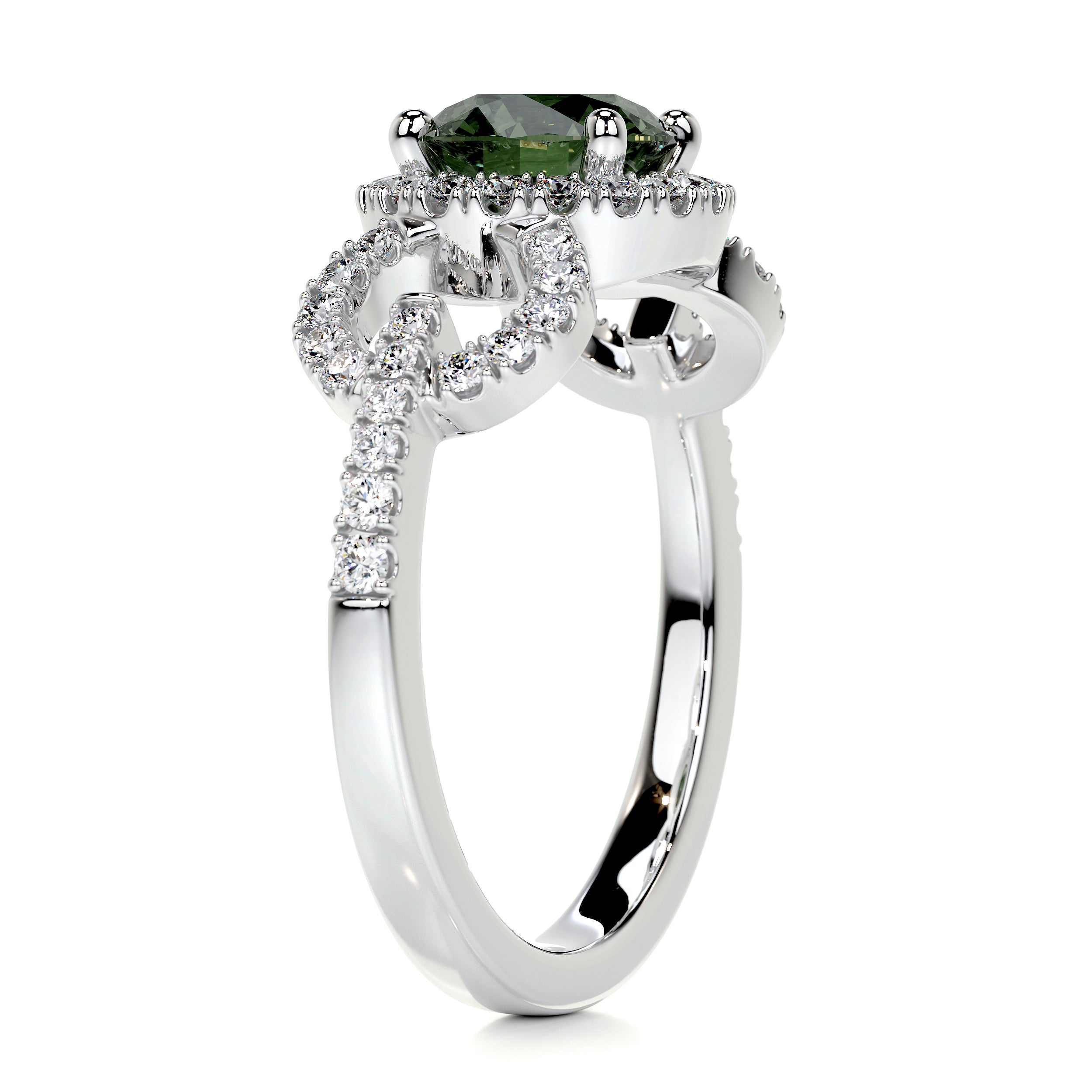 Elize Green Gemstone & Diamonds Ring (1.25 Carat) -14K White Gold