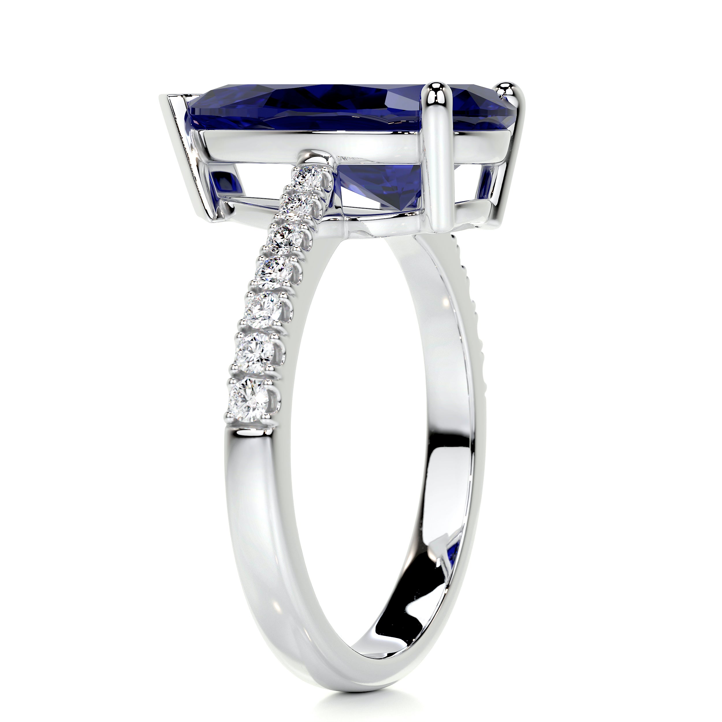Anna Gemstone & Diamonds Ring   (4.15 Carat) -14K White Gold