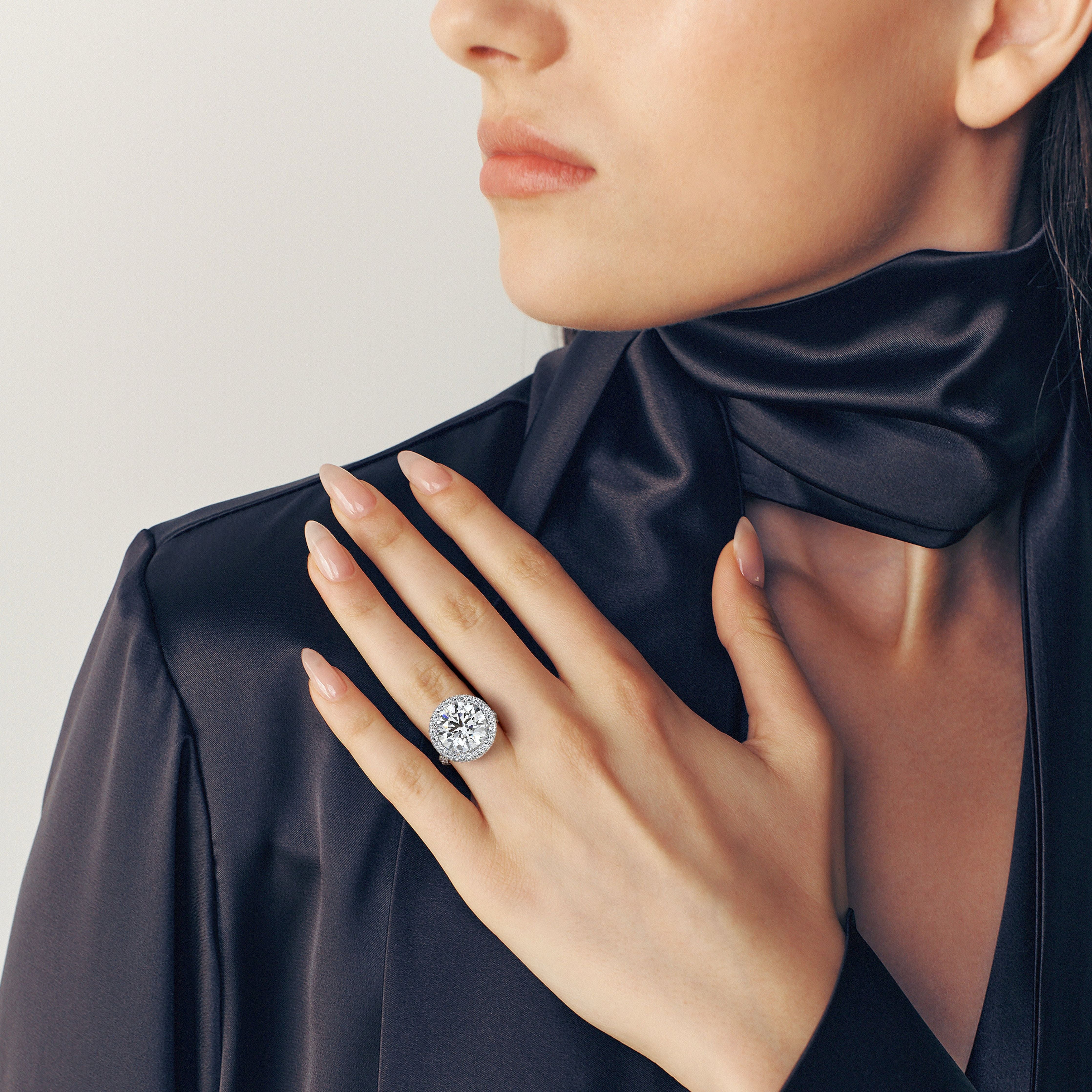 Asia Moissanite & Diamond Ring -Platinum