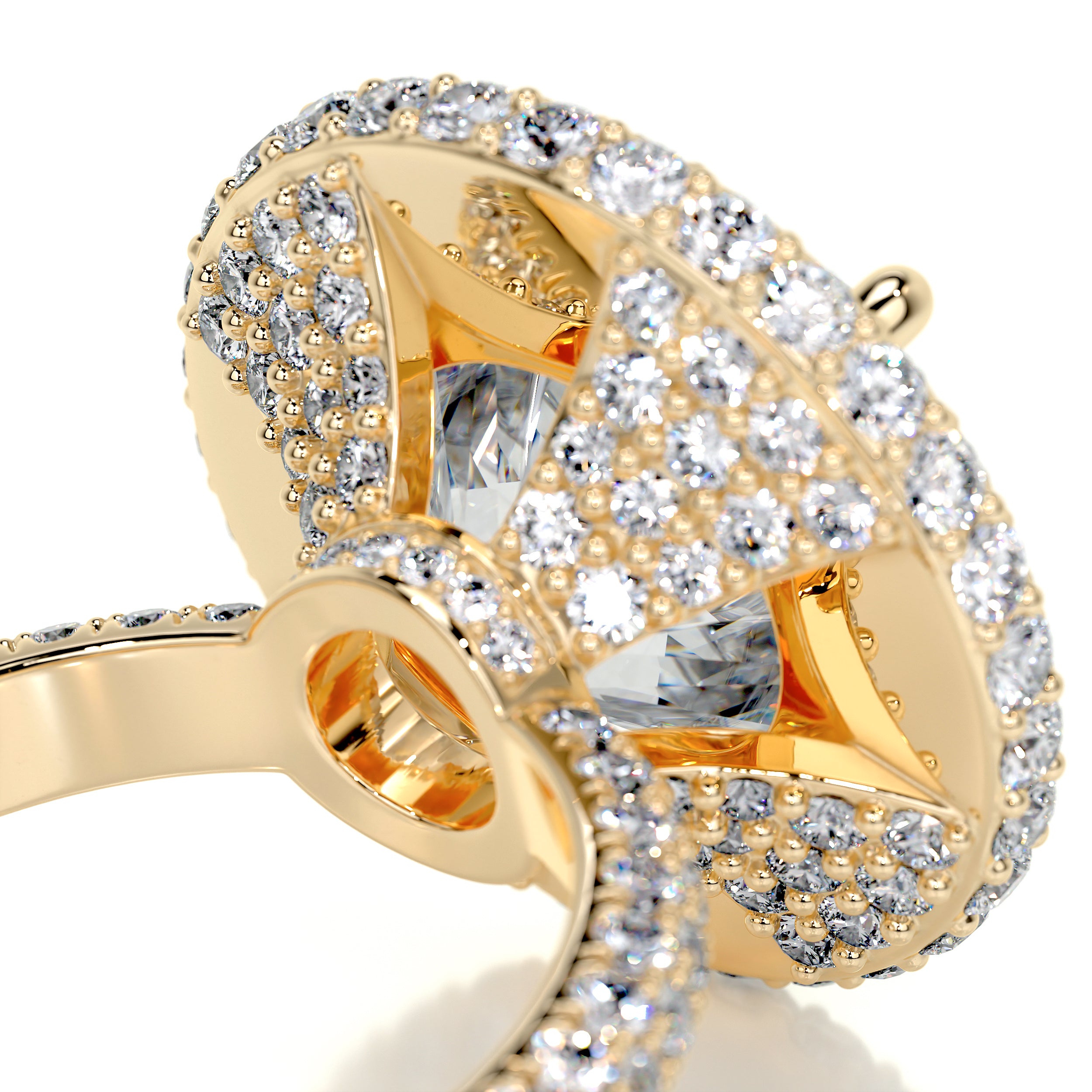 Asia Moissanite & Diamonds Ring -18K Yellow Gold