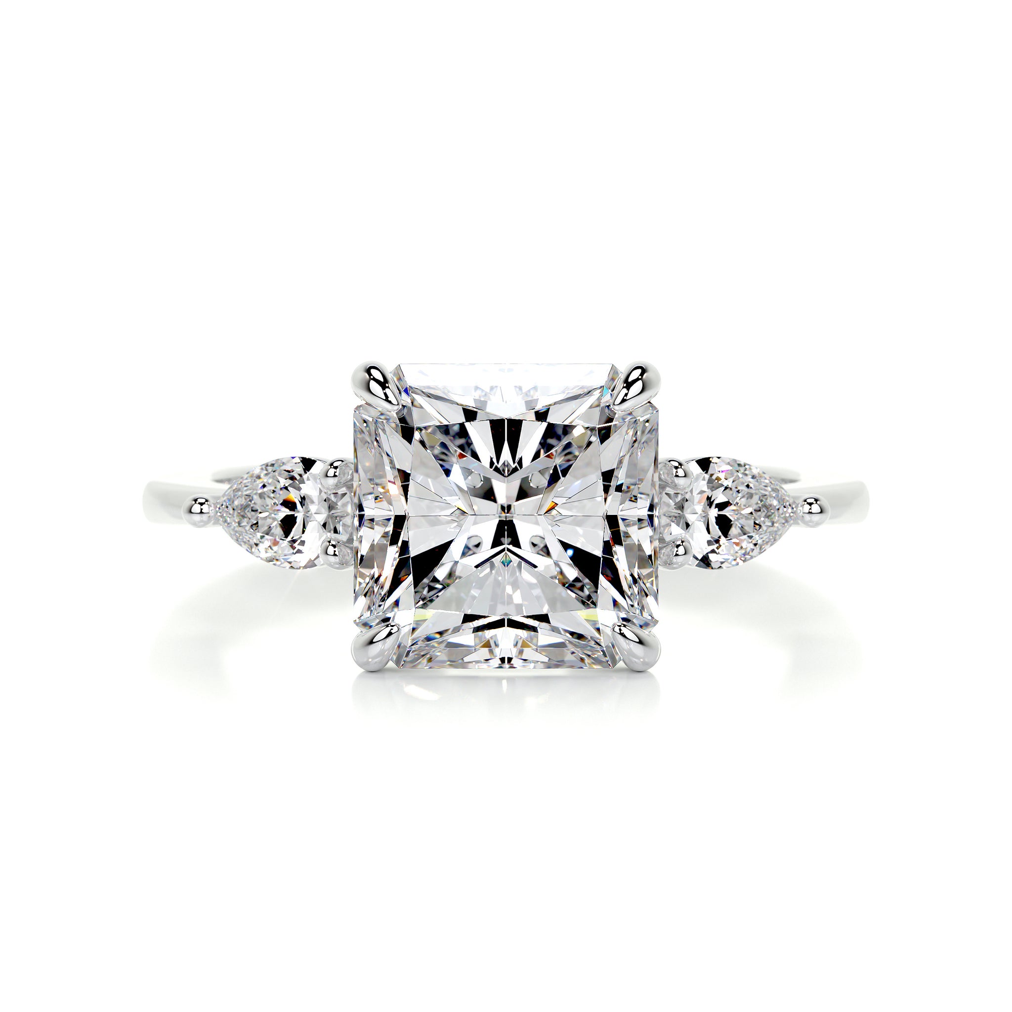 Tai Moissanite & Diamonds Ring 18K White Gold, 3 stones, 2.8 Carat, Best Brilliance