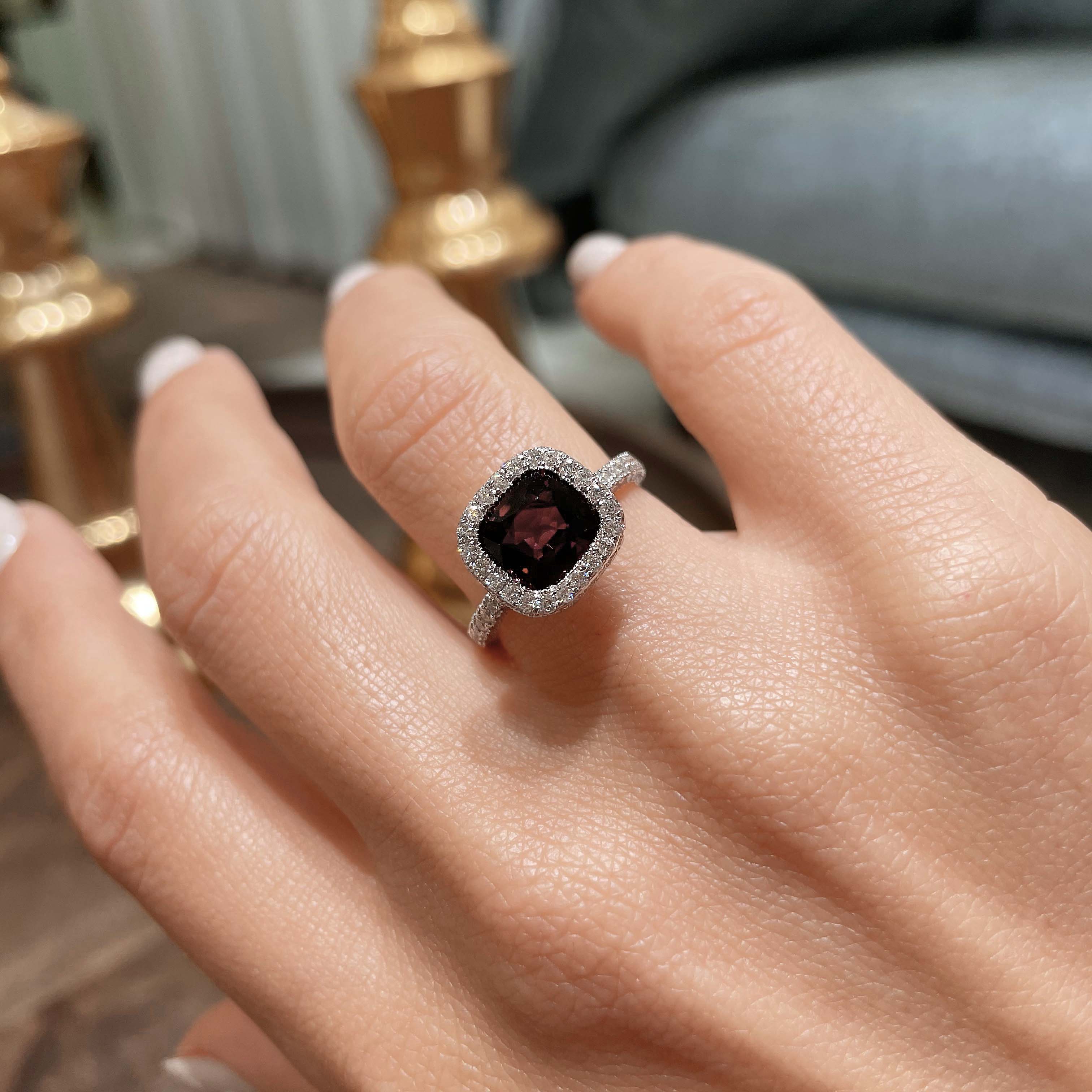 Kim Gemstone & Diamonds Ring (4 Carat) -14K White Gold