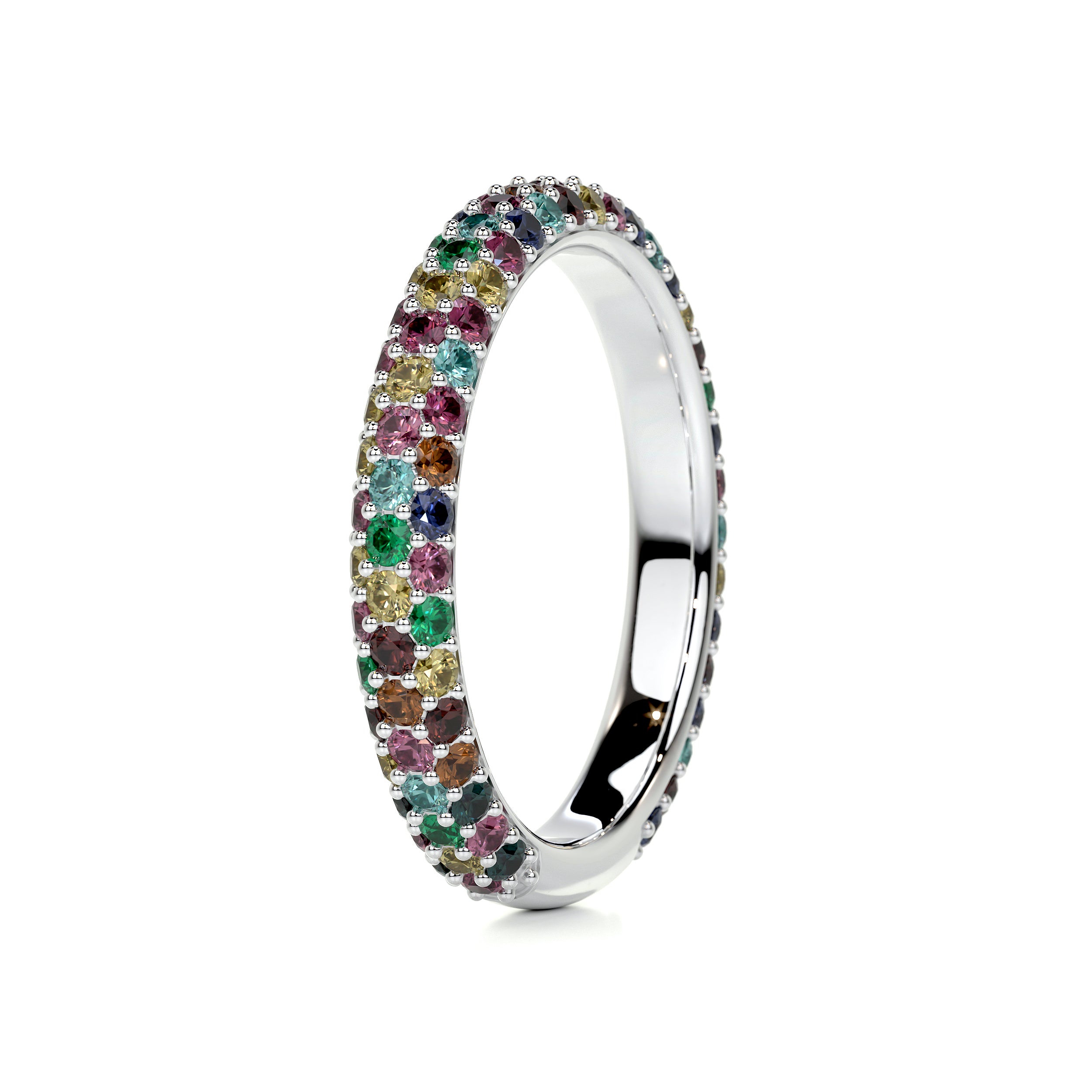 Emma Rainbow Gemstone Wedding Ring   (1.25 Carat) -18K White Gold