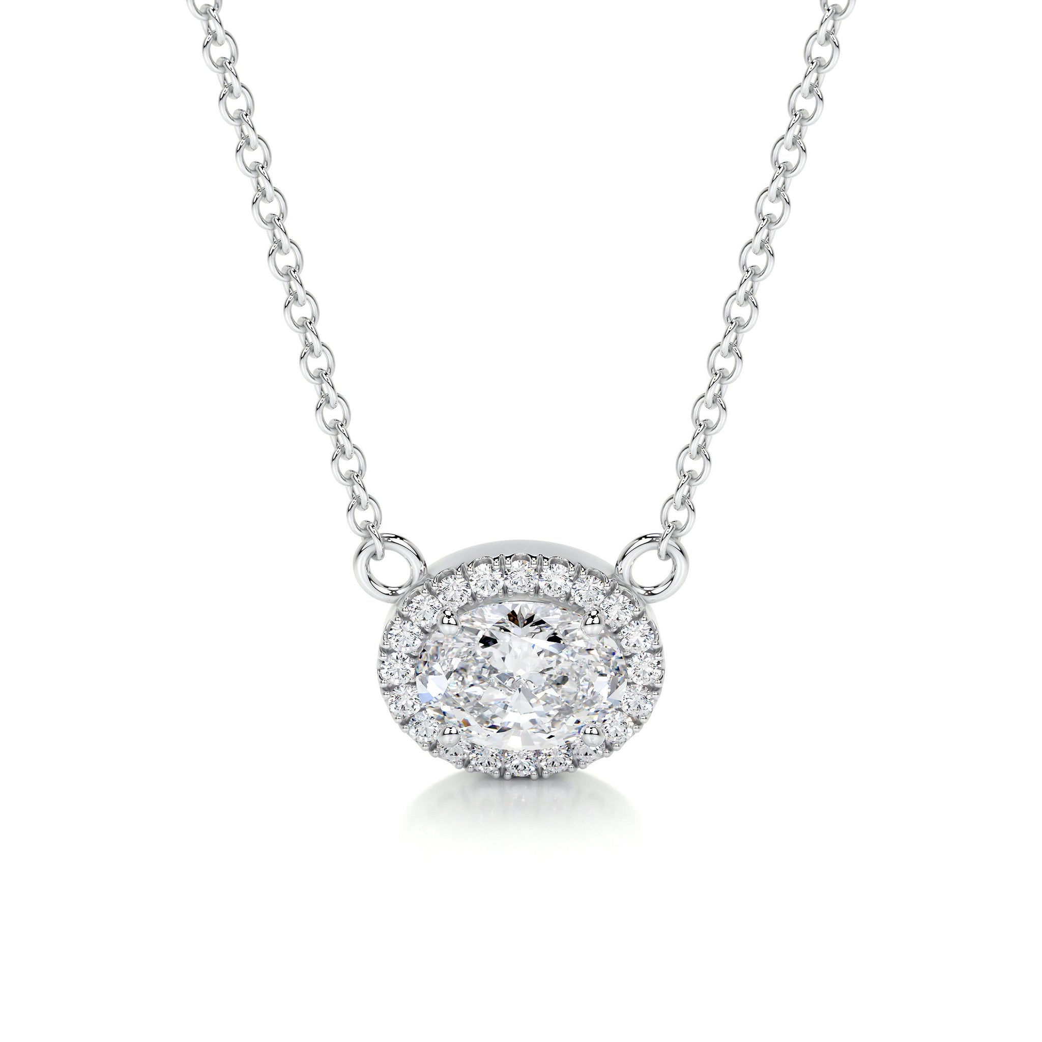 Louise Lab Grown Diamond Pendant 18K White Gold, Halo, 1.2 Carat, Best Brilliance