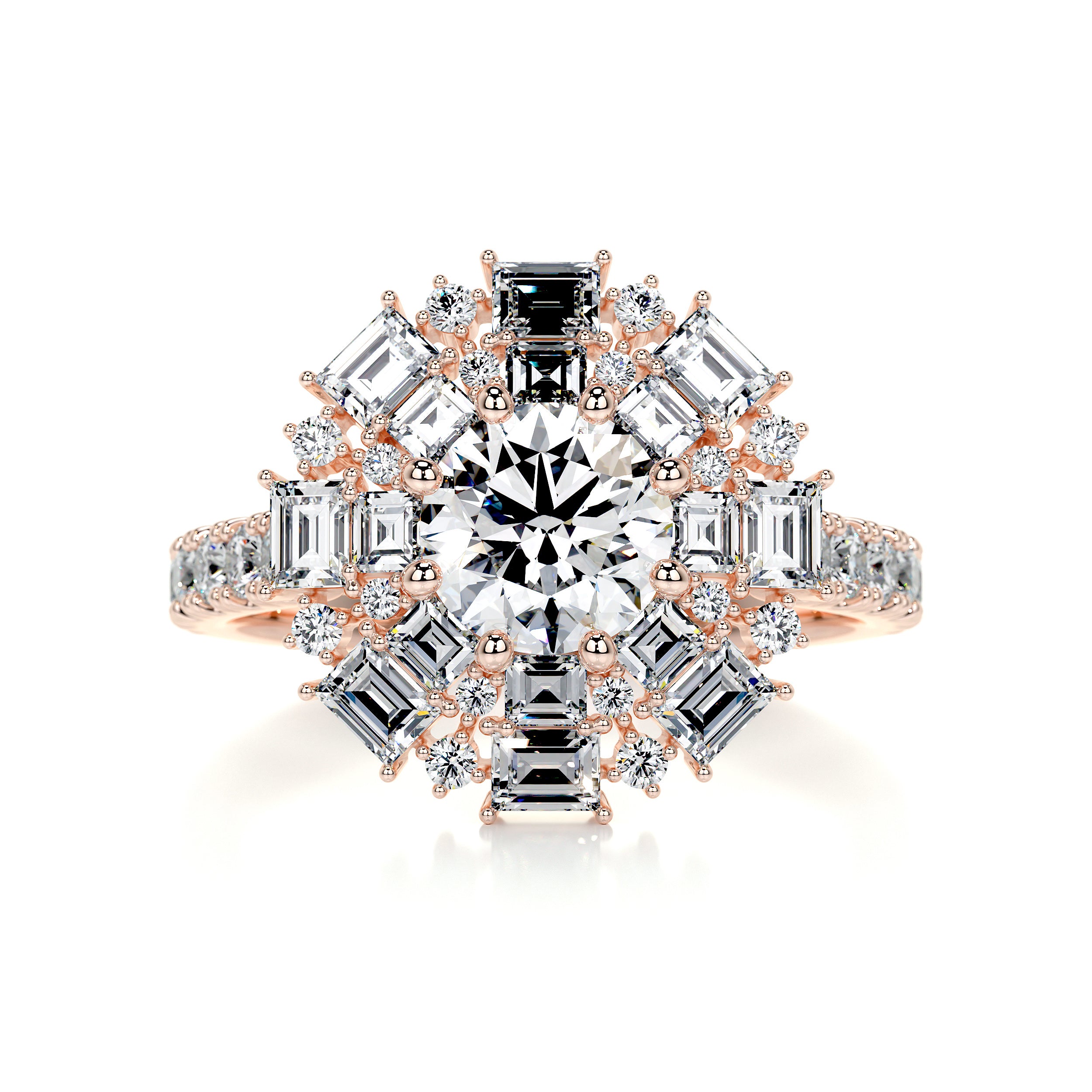 Snowflake Diamond Engagement Ring -14K Rose Gold