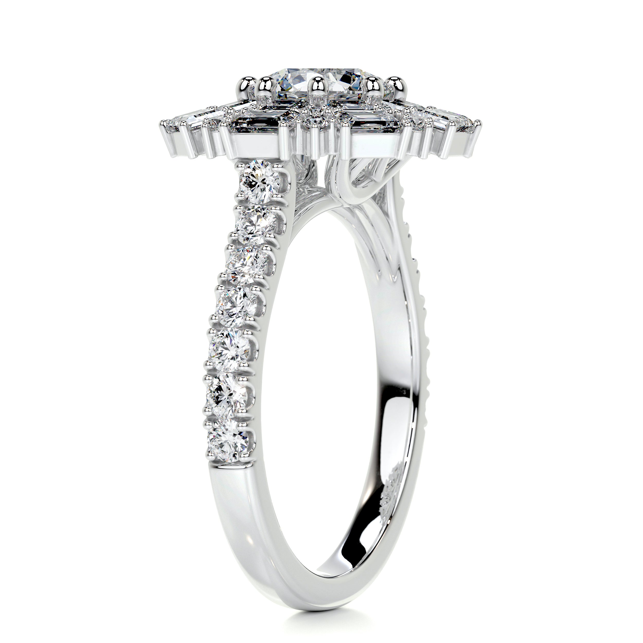 Snowflake Diamond Engagement Ring -14K White Gold