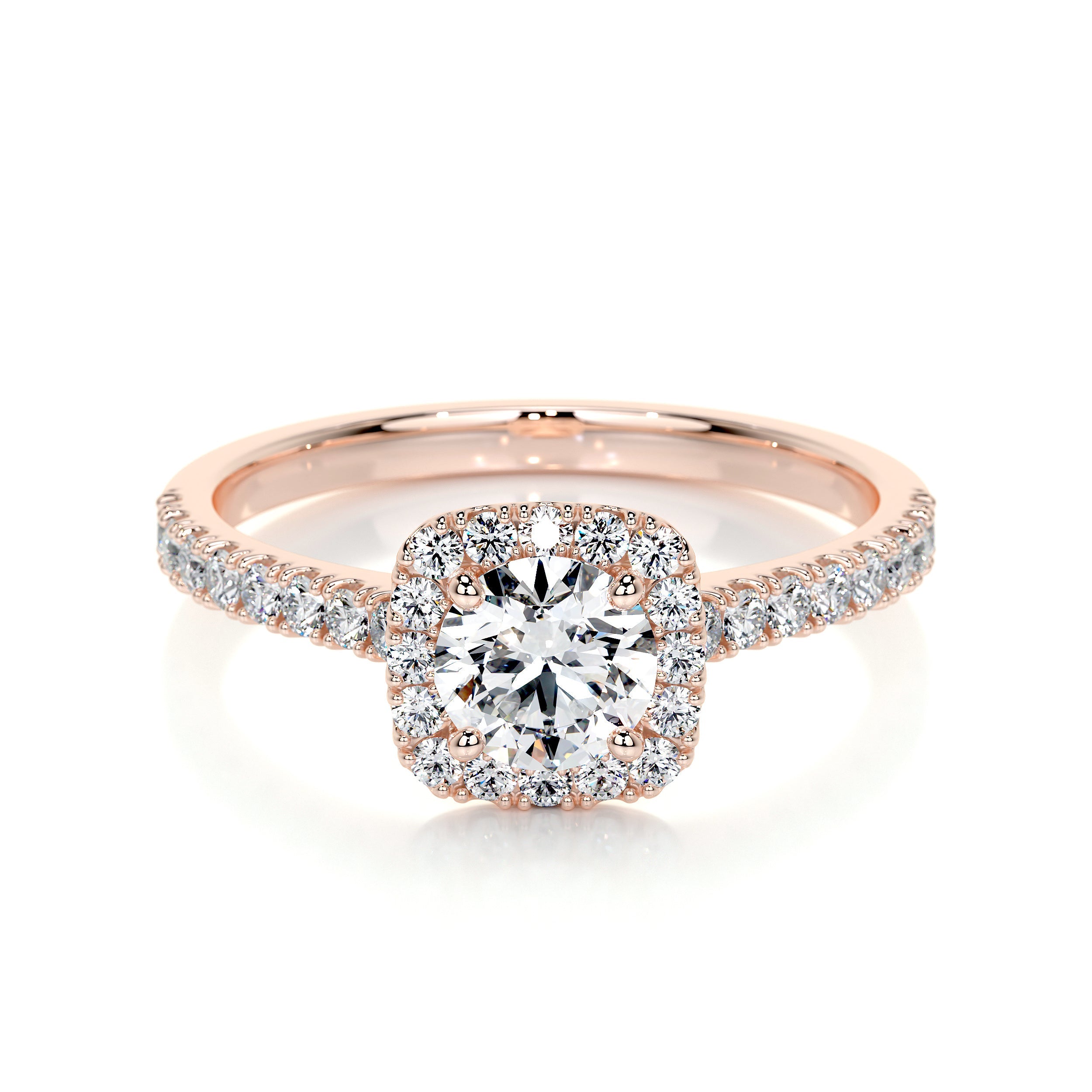 Rose gold square on sale halo engagement rings