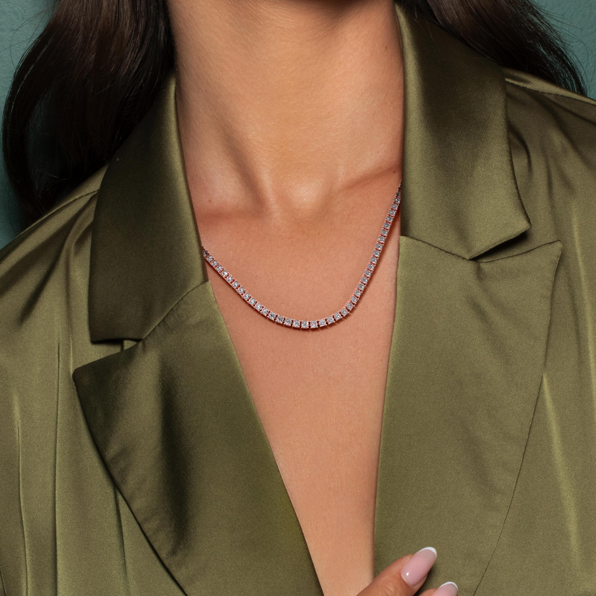 Callie Diamond Tennis Necklace Collier (6.00 Carat) -14K Rose Gold