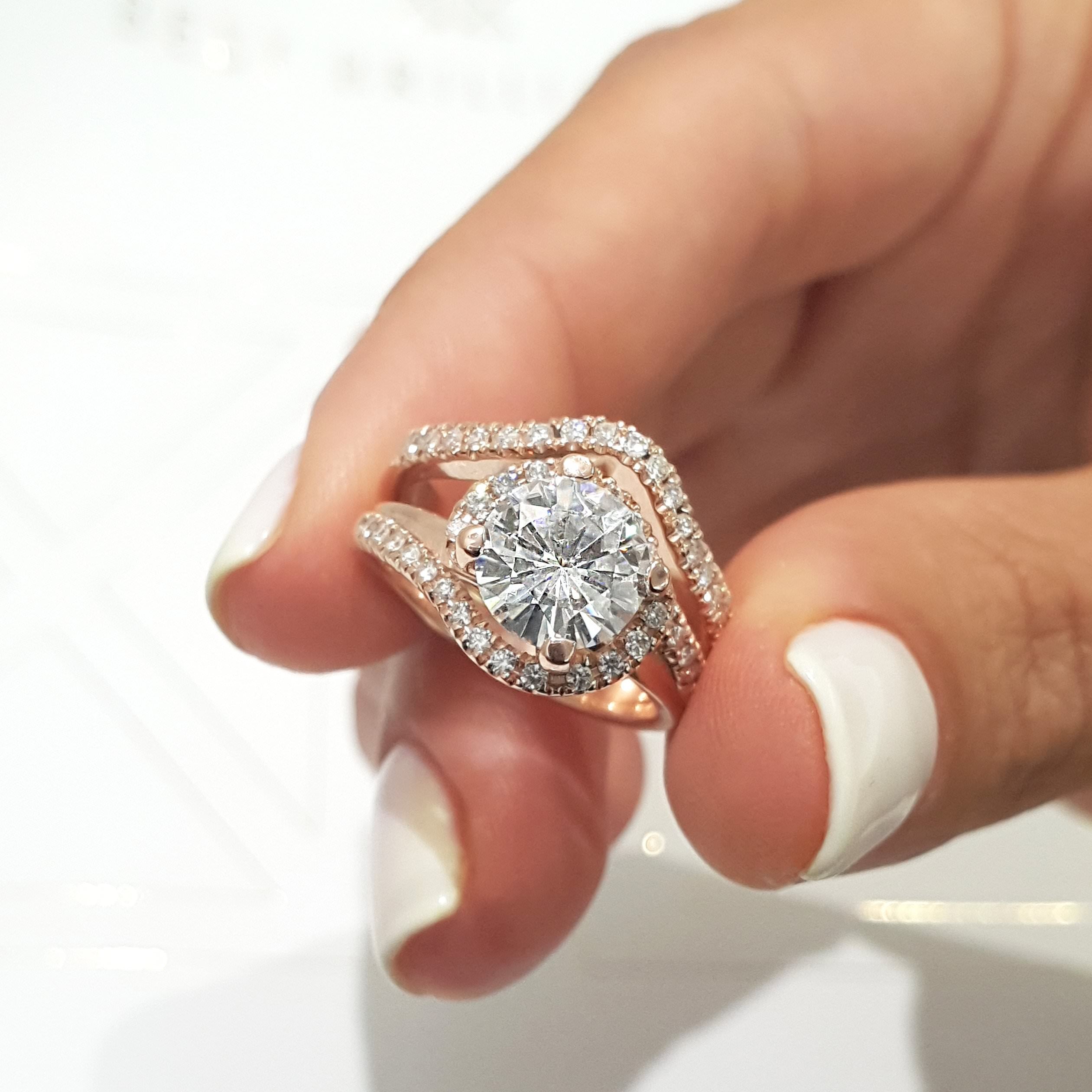 Stella Moissanite & Diamonds Bridal Set -14K Rose Gold