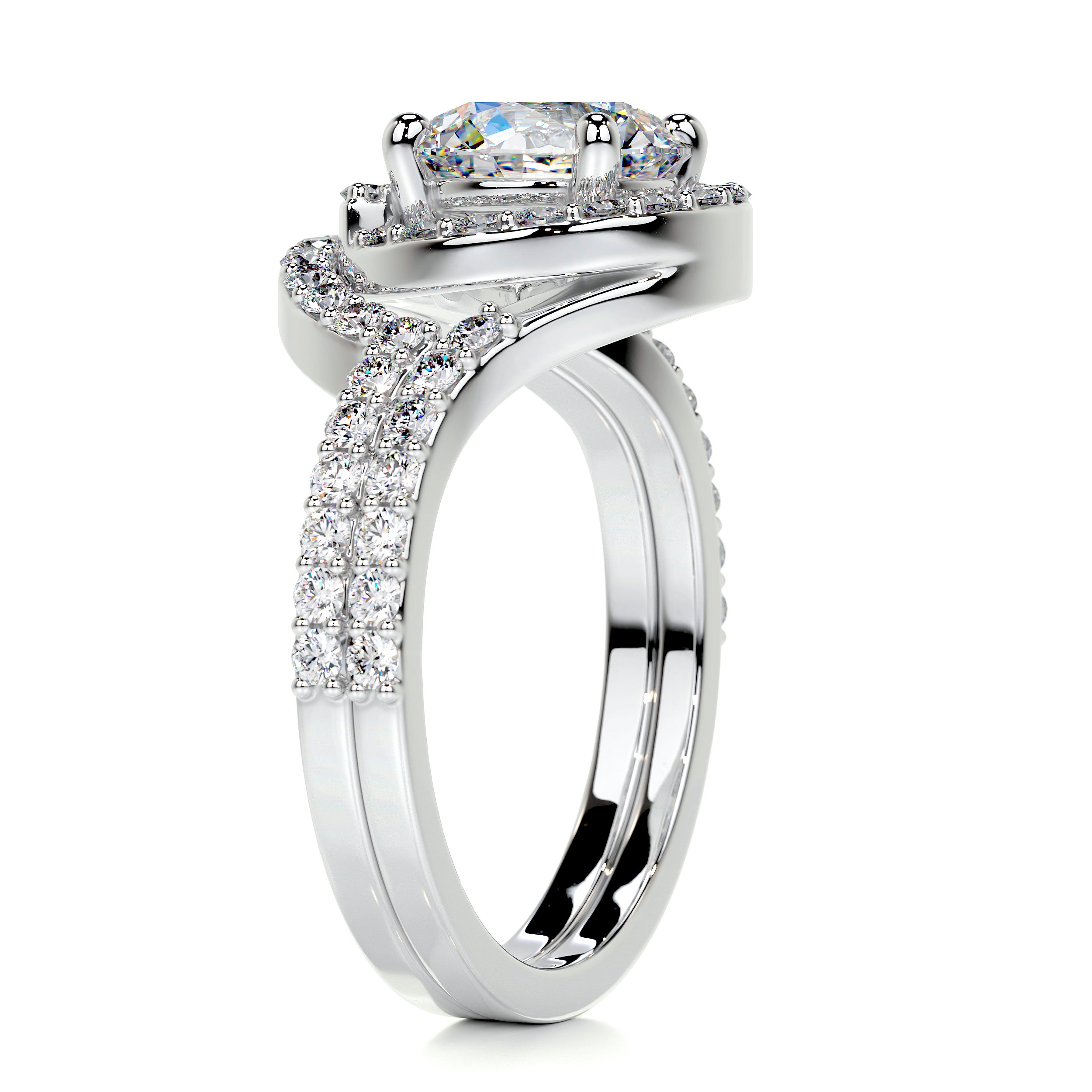 Stella Moissanite & Diamonds Bridal Set -14K White Gold