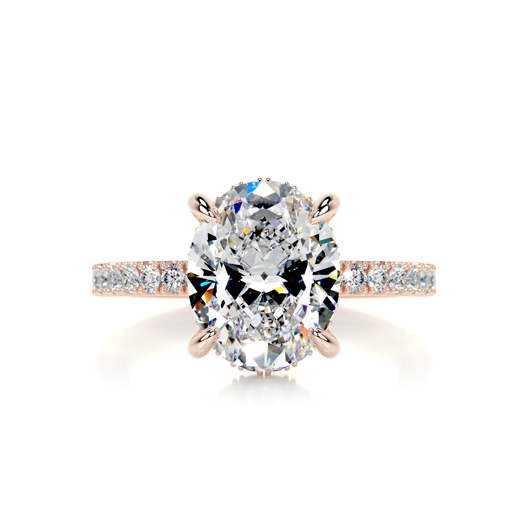 Lucy Moissanite Diamond Ring -14K Rose Gold, Hidden Halo, Oval