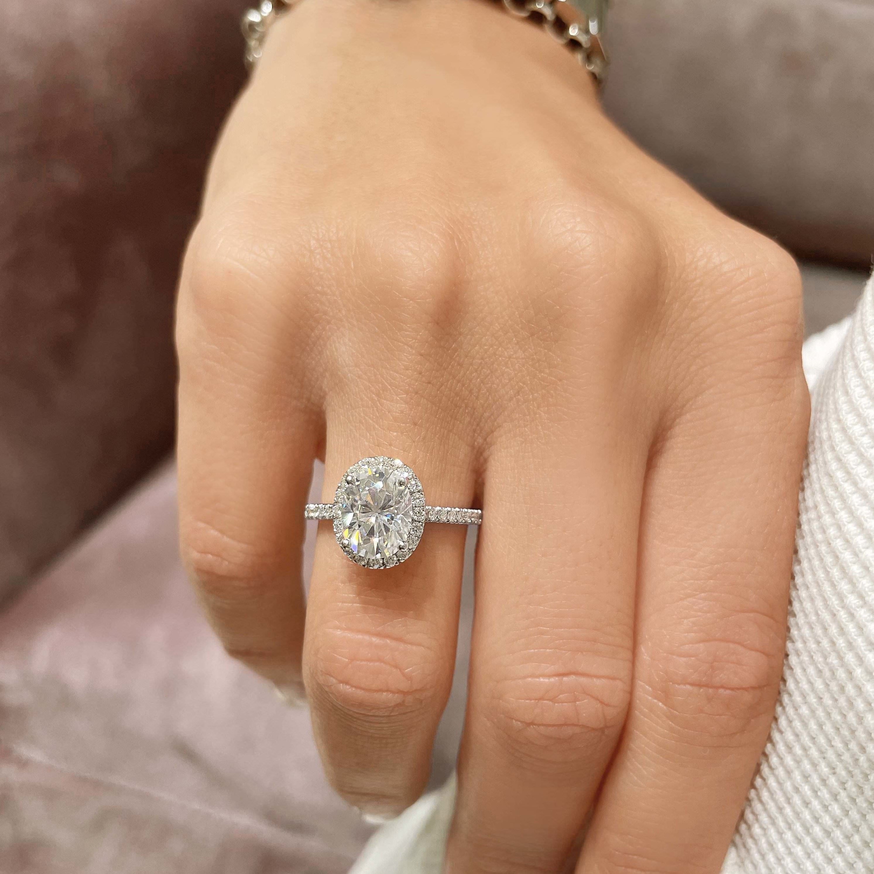 Maria Moissanite & Diamonds Ring -14K White Gold