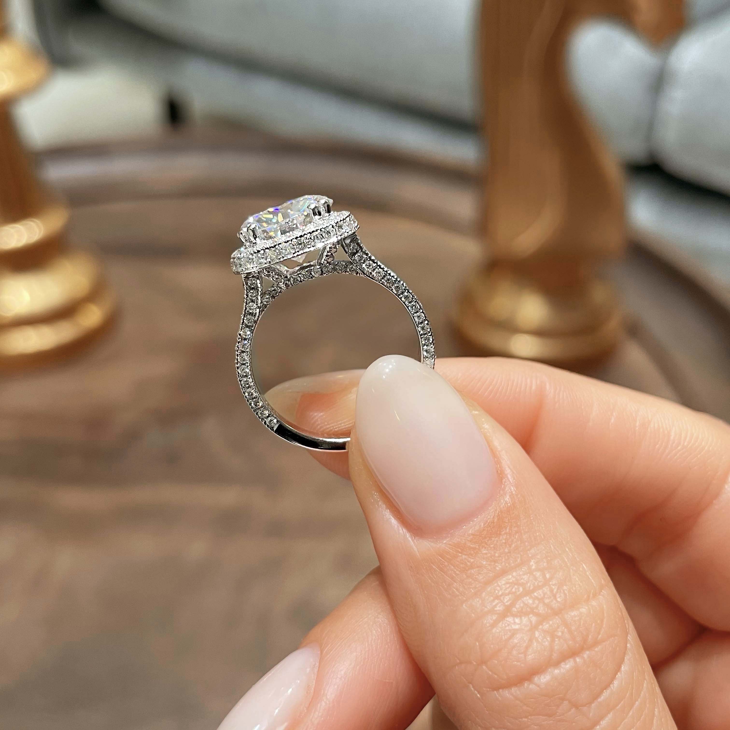 Ava Moissanite & Diamond Ring -14K White Gold