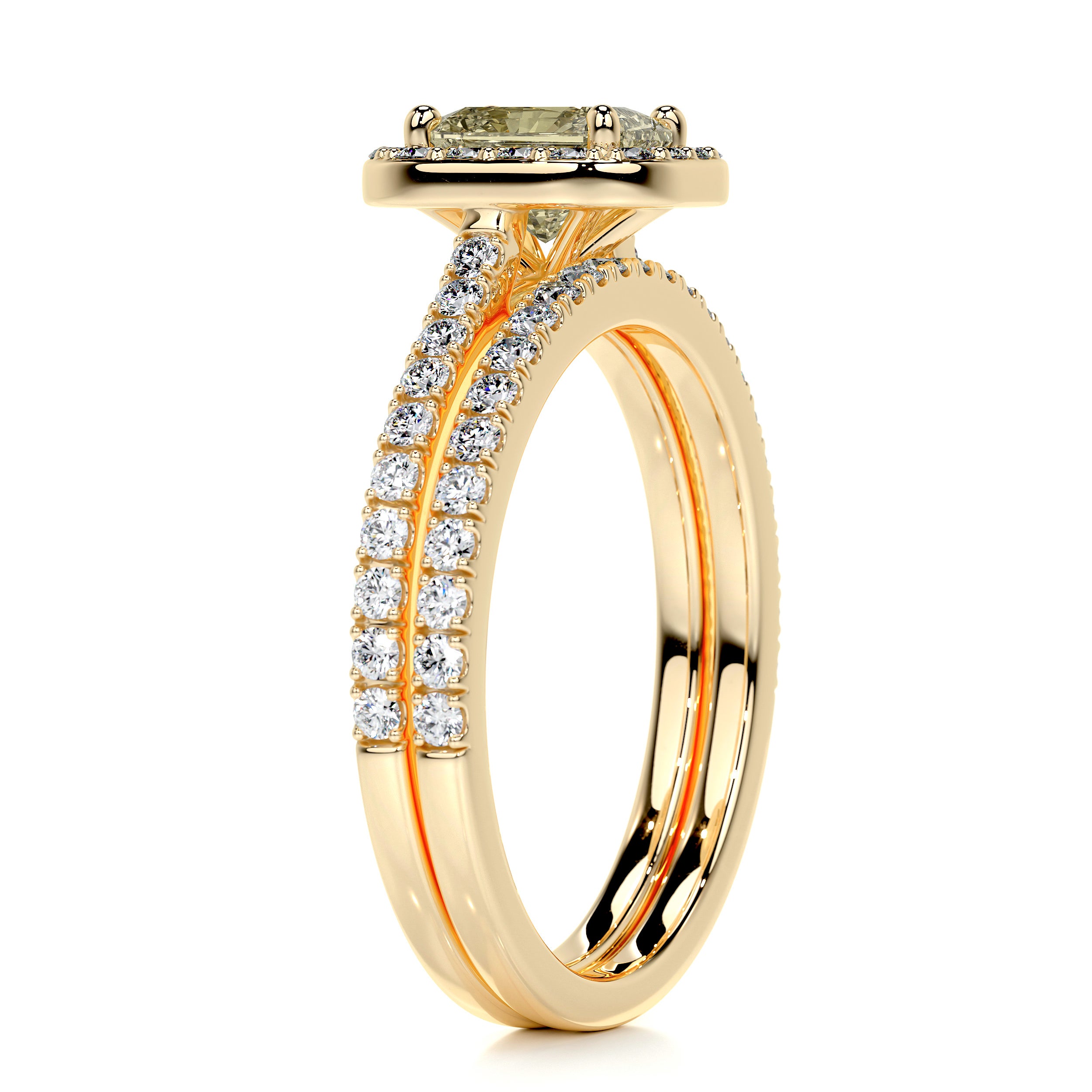 Cora Fancy Diamond Bridal Set -18K Yellow Gold