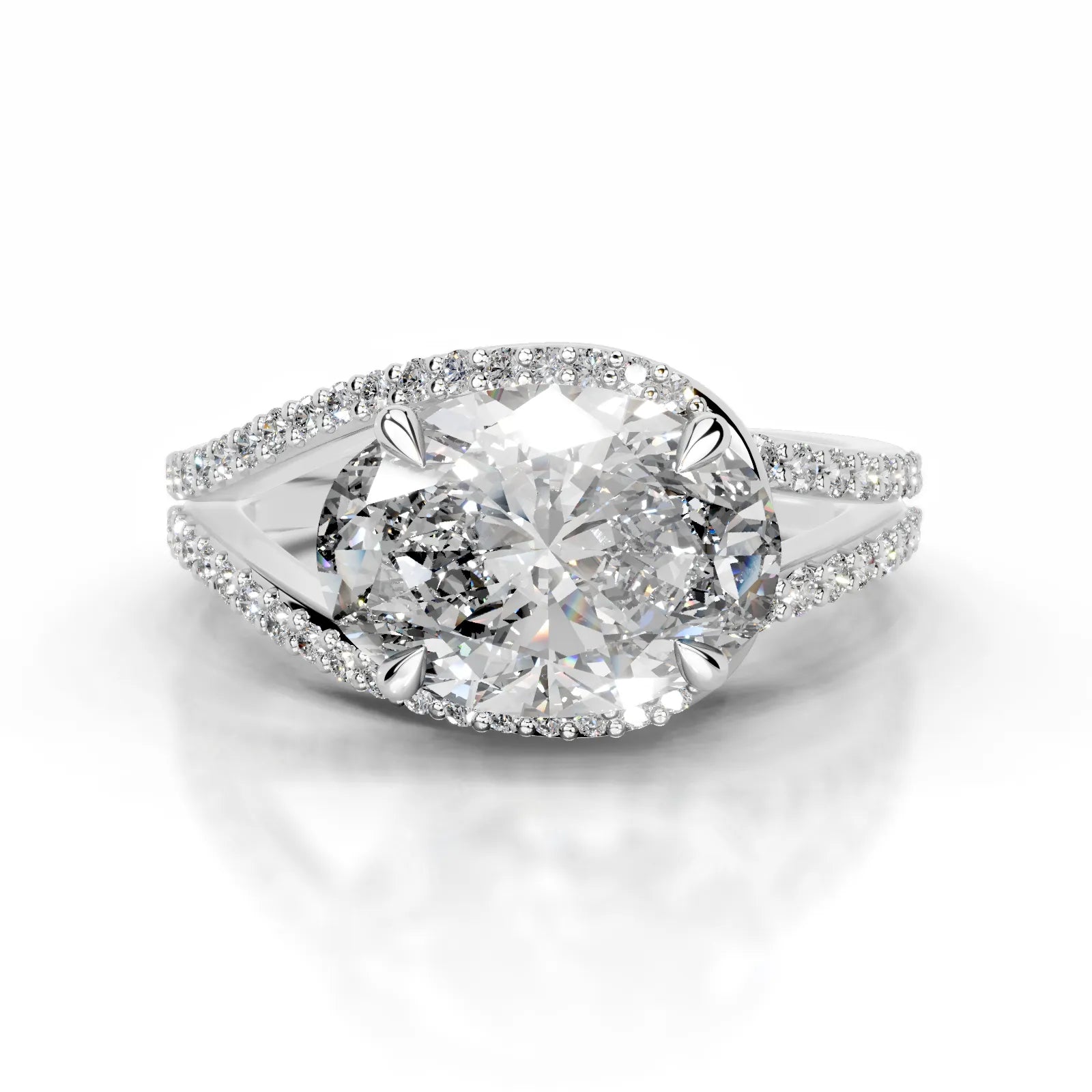 Sia Halo Lab Grown Ring Engagement Ring Oval - 14K White Gold