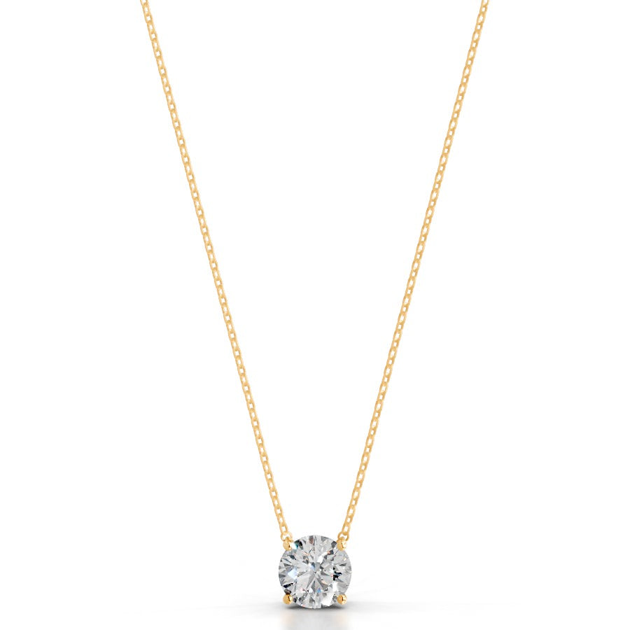 Britney 3 CT Round Solitaire  Lab Grown Diamond Pendant - 14K Yellow Gold