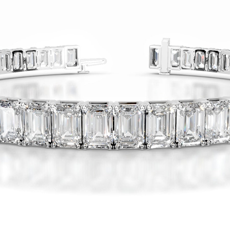 Austin 10 CT Emerald Tennis Lab Grown Diamond Bracelet - 14K White Gold