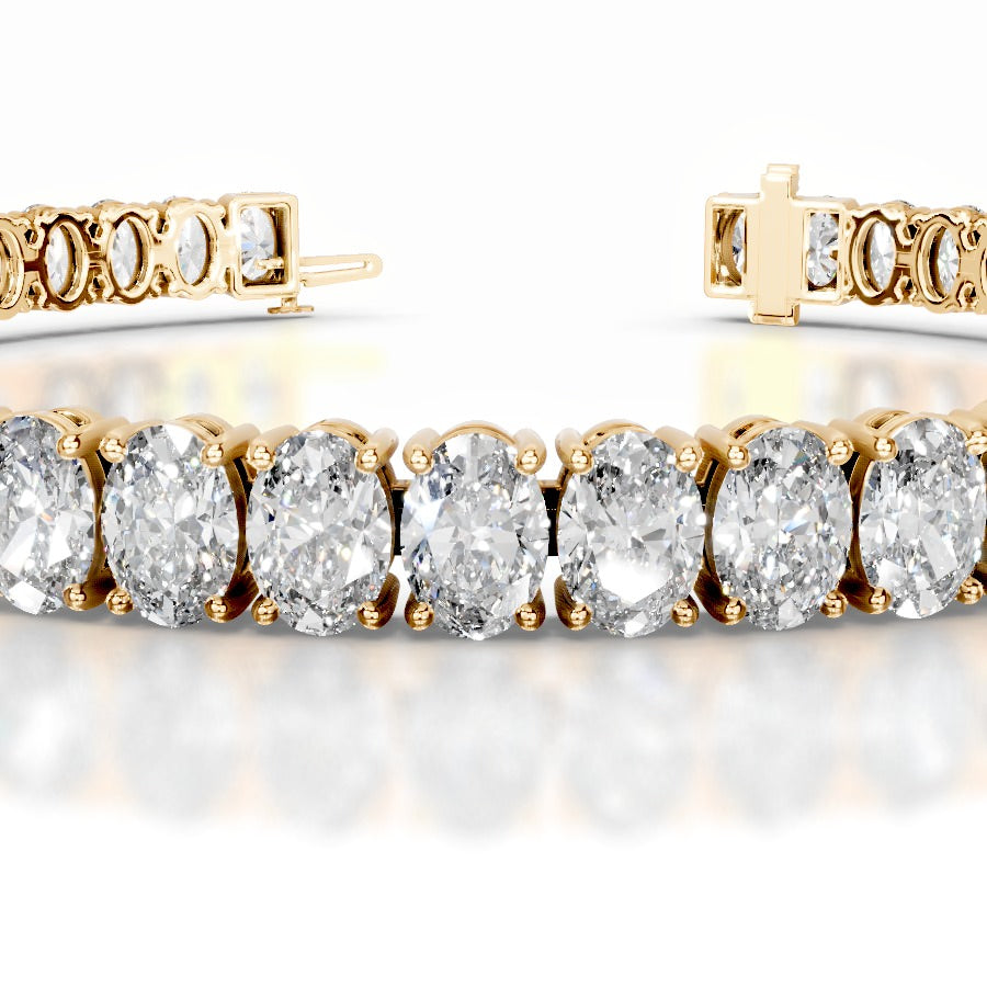 Audrey 12.5 CT Oval Tennis Lab Grown Diamond Bracelet - 14K Yellow Gold