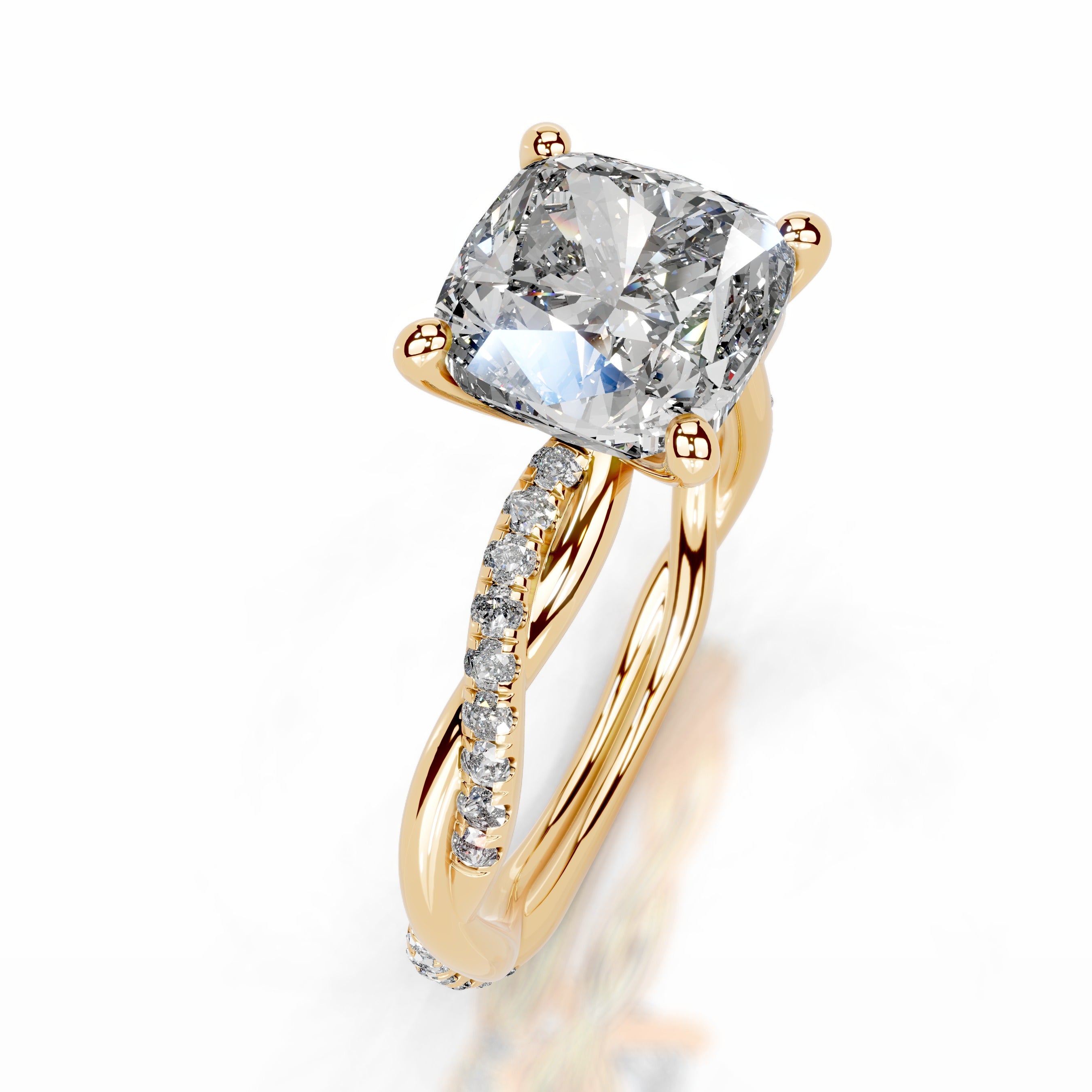 Crystal Diamond Engagement Ring - 18K Yellow Gold