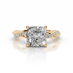 Crystal Diamond Engagement Ring - 18K Yellow Gold