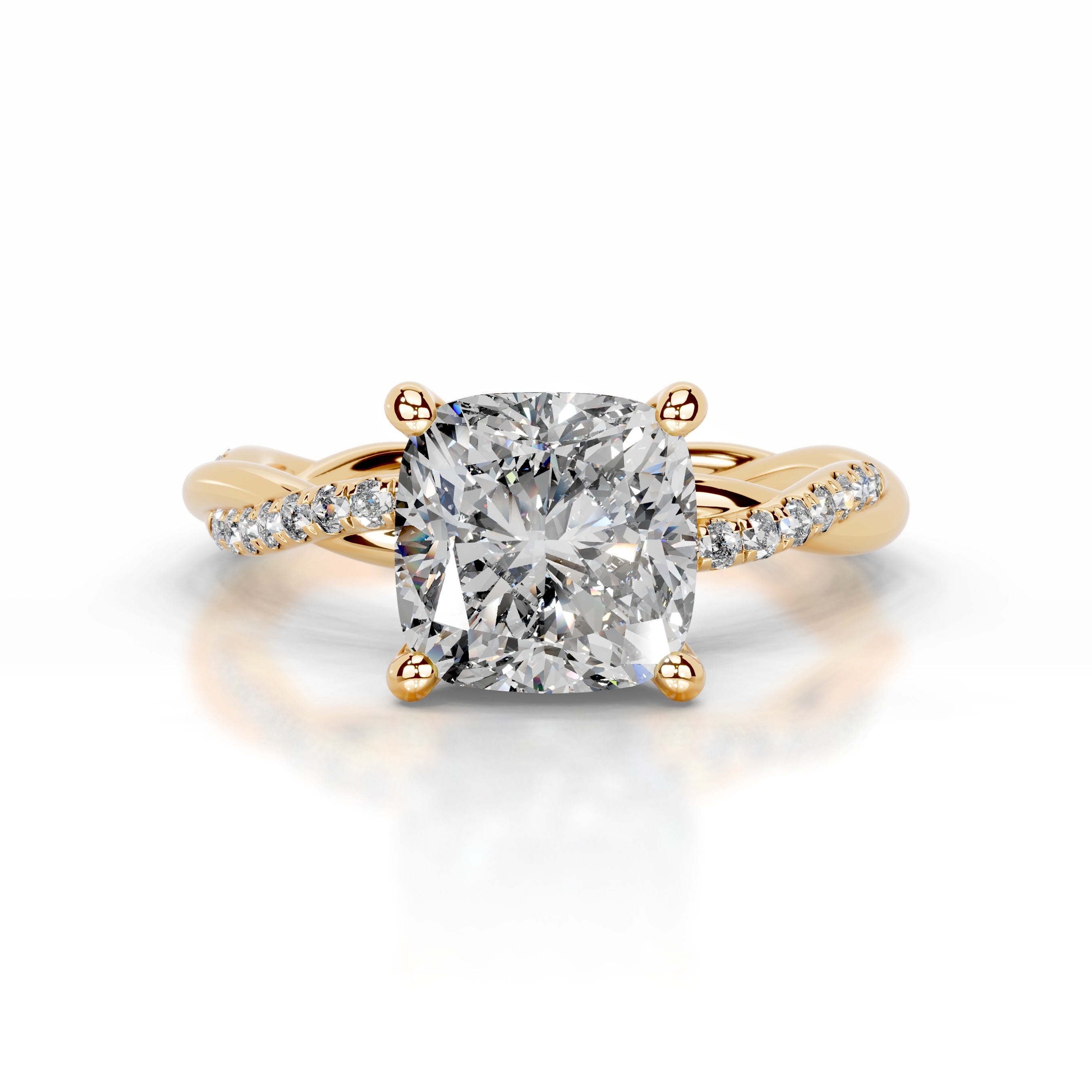 Crystal Diamond Engagement Ring - 18K Yellow Gold