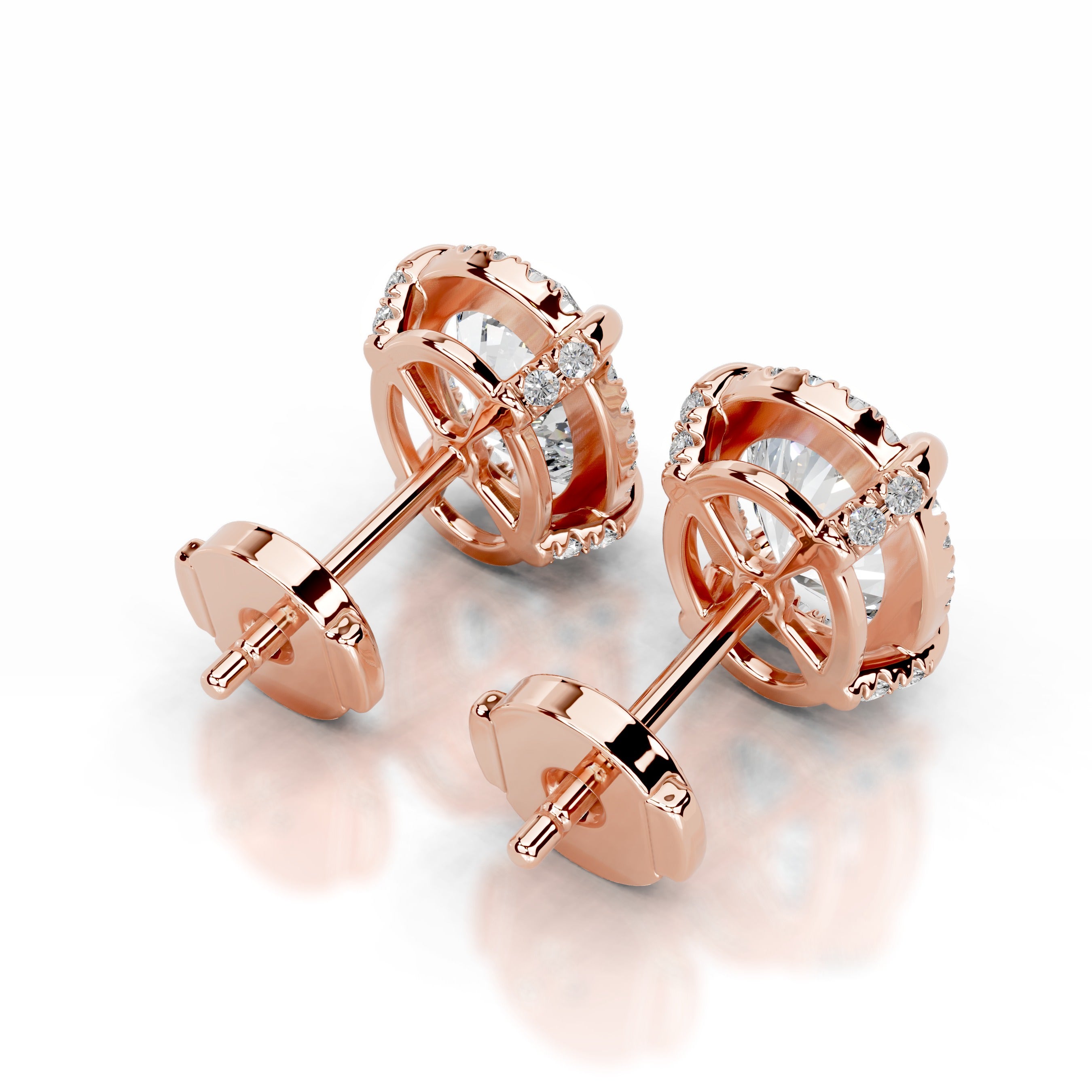 Ophelia Diamond Halo Earrings - 14K Rose Gold