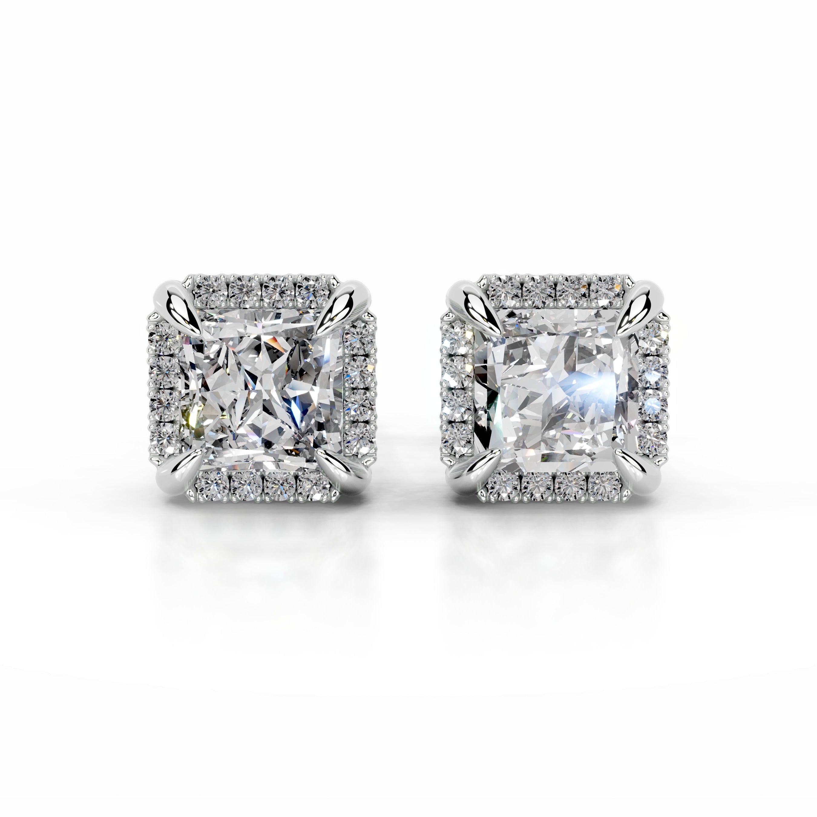 Ophelia Diamond Halo Earrings - 14K White Gold