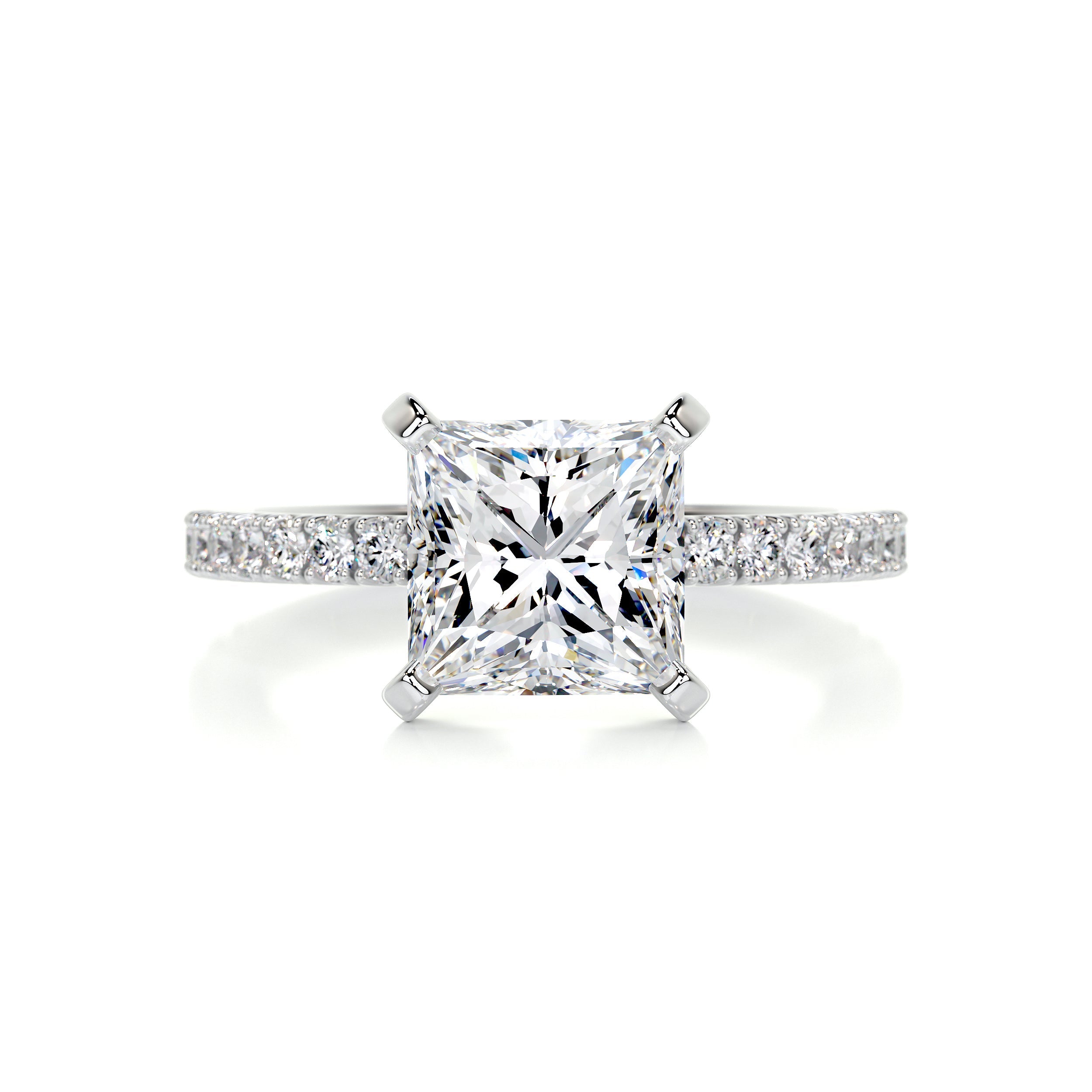 Stephanie Moissanite & Diamonds Ring   (2.8 Carat) -14K White Gold