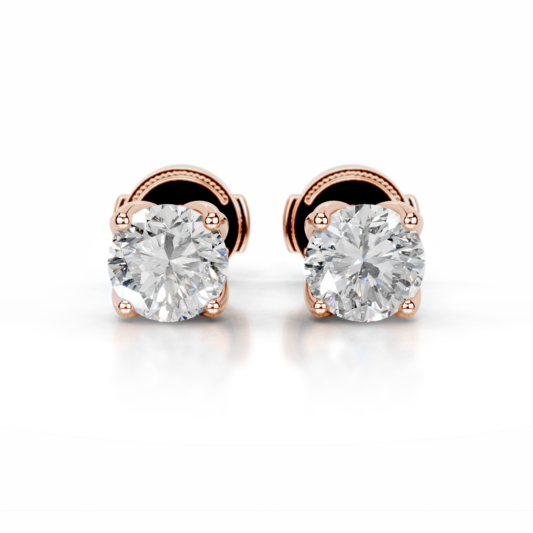 Doris Diamond Stud Earrings   (4 Carat) -14K Rose Gold