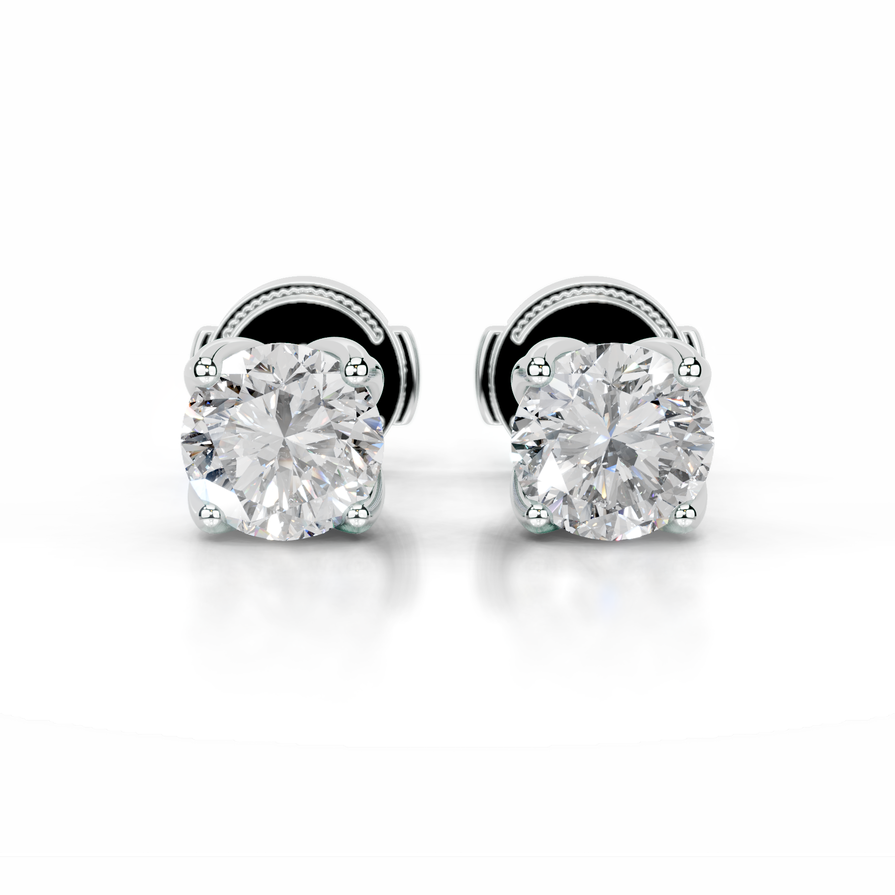 Doris Diamond Stud Earrings   (4 Carat) -18K White Gold