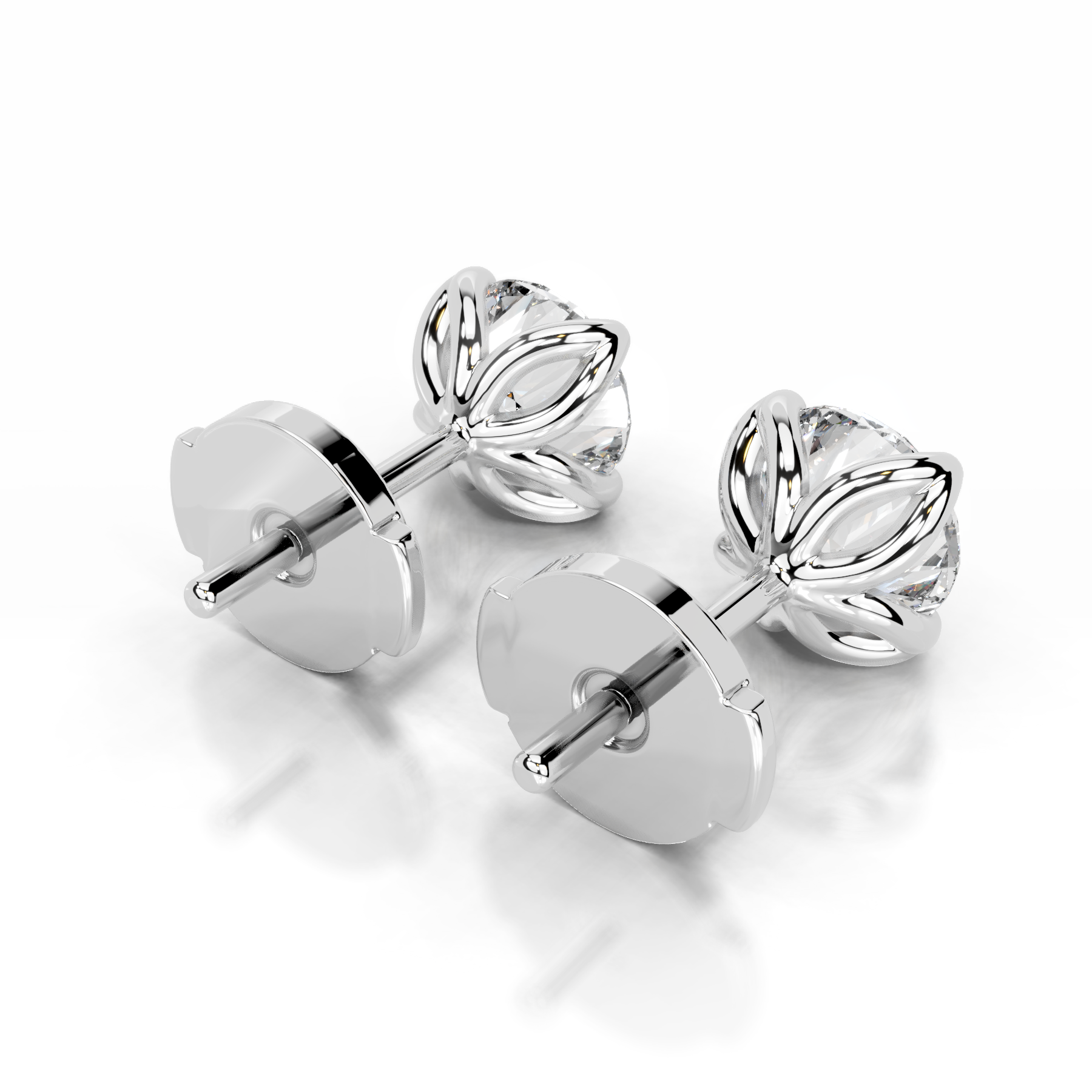 Doris Diamond Stud Earrings   (4 Carat) -18K White Gold