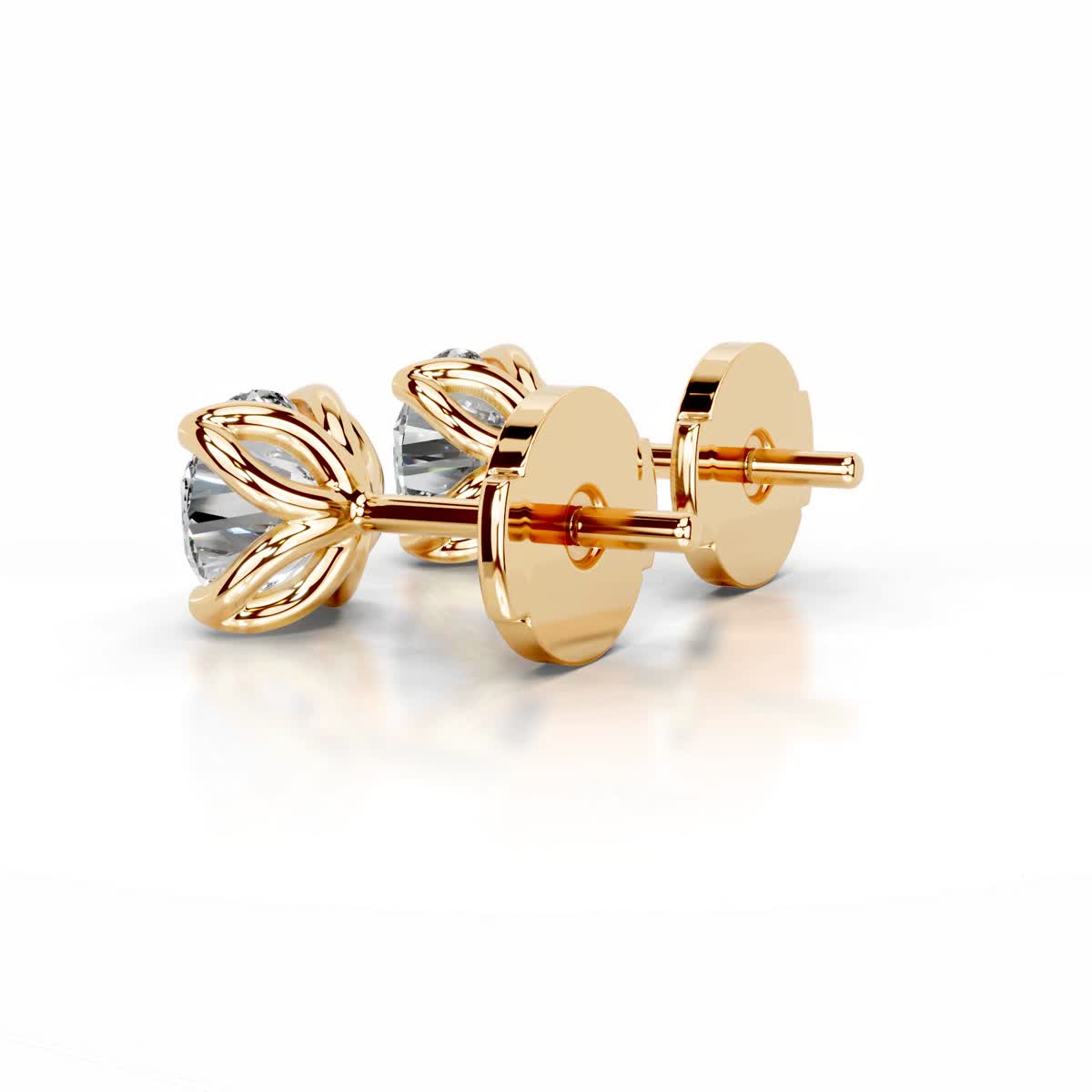 Doris Diamond Stud Earrings, Stud, Round, 4 Carat 18K Yellow