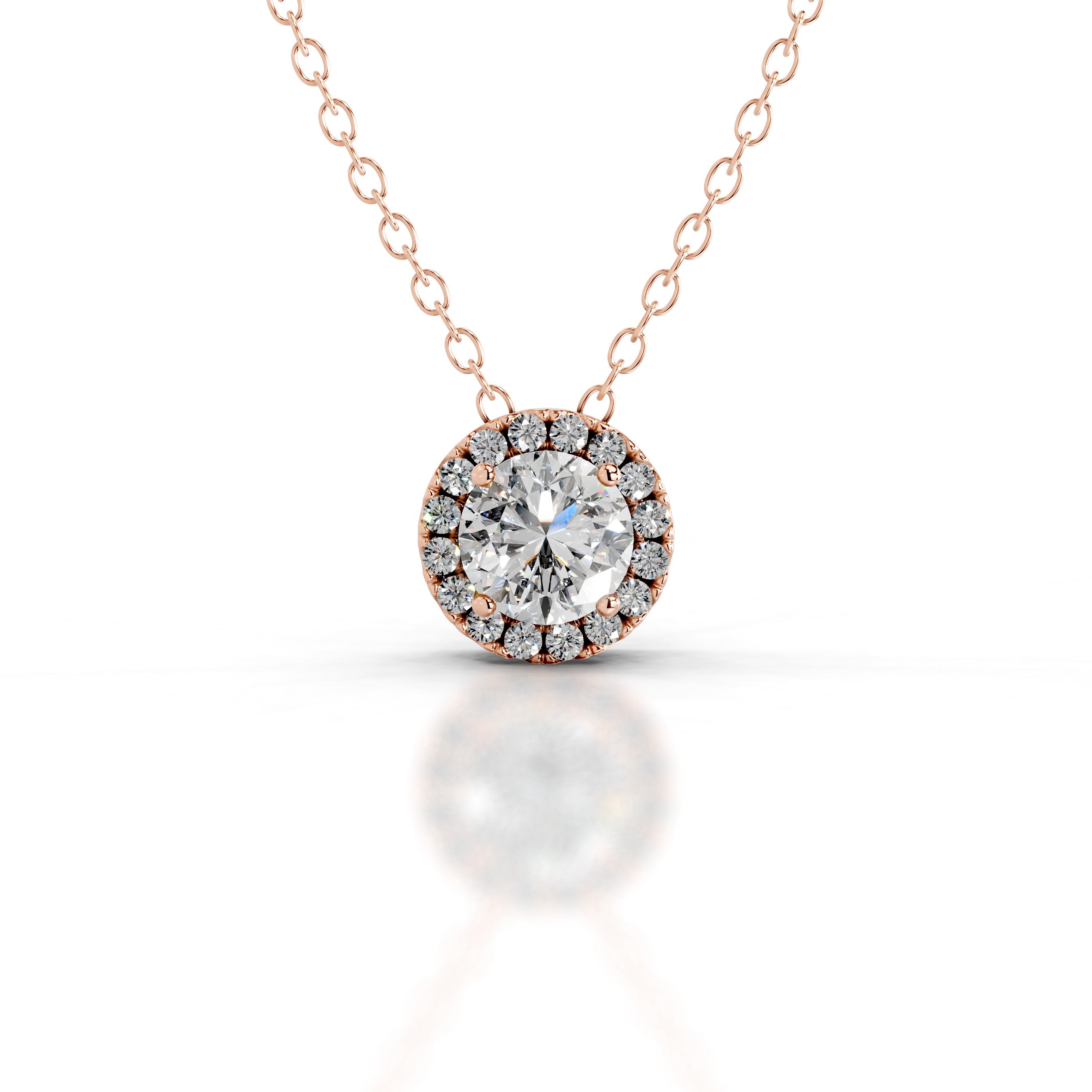 Adele Lab Grown Diamond Halo Pendant - 14K Rose Gold