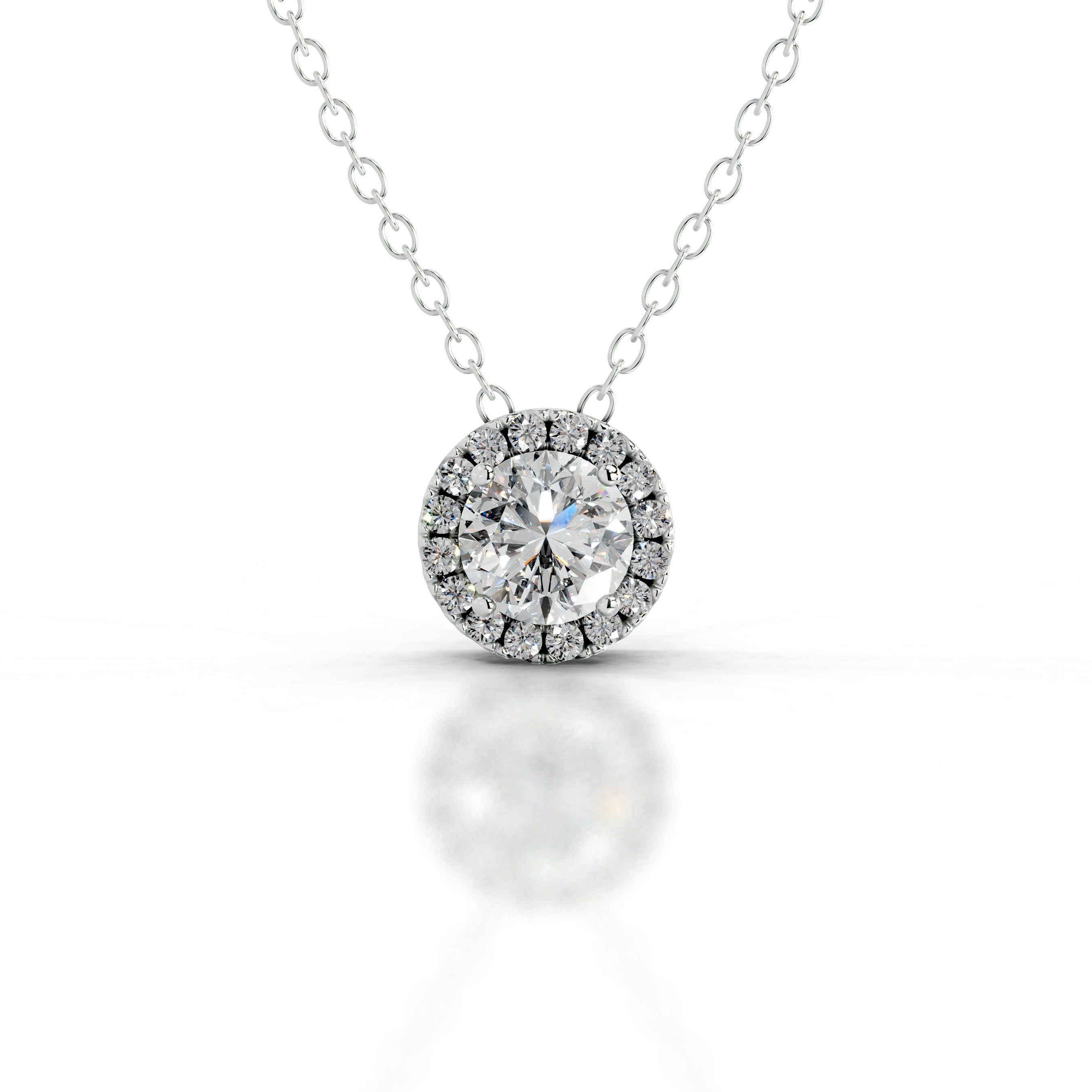 Adele Diamond Halo Pendant - 18K White Gold