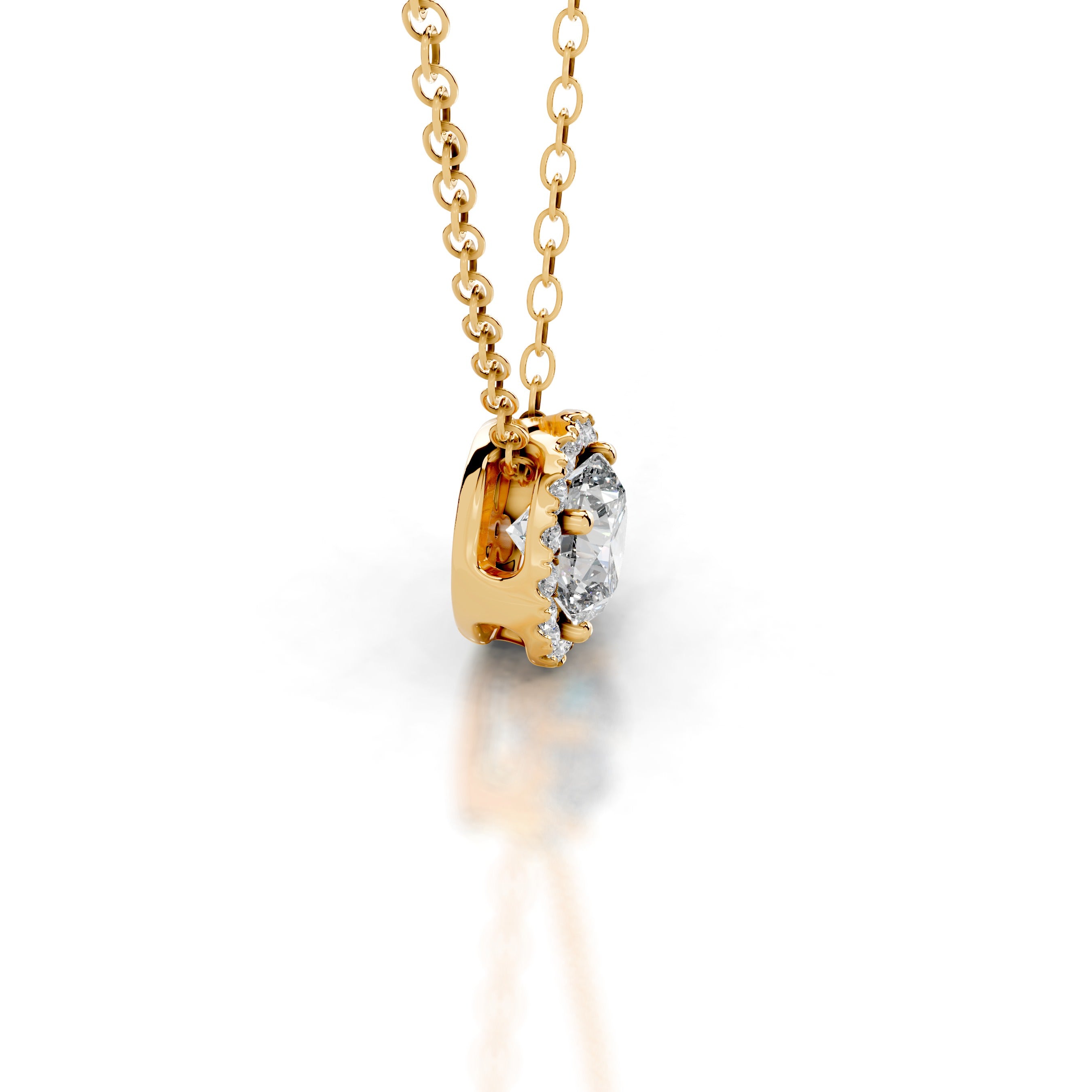 Adele Lab Grown Diamond Halo Pendant - 18K Yellow Gold