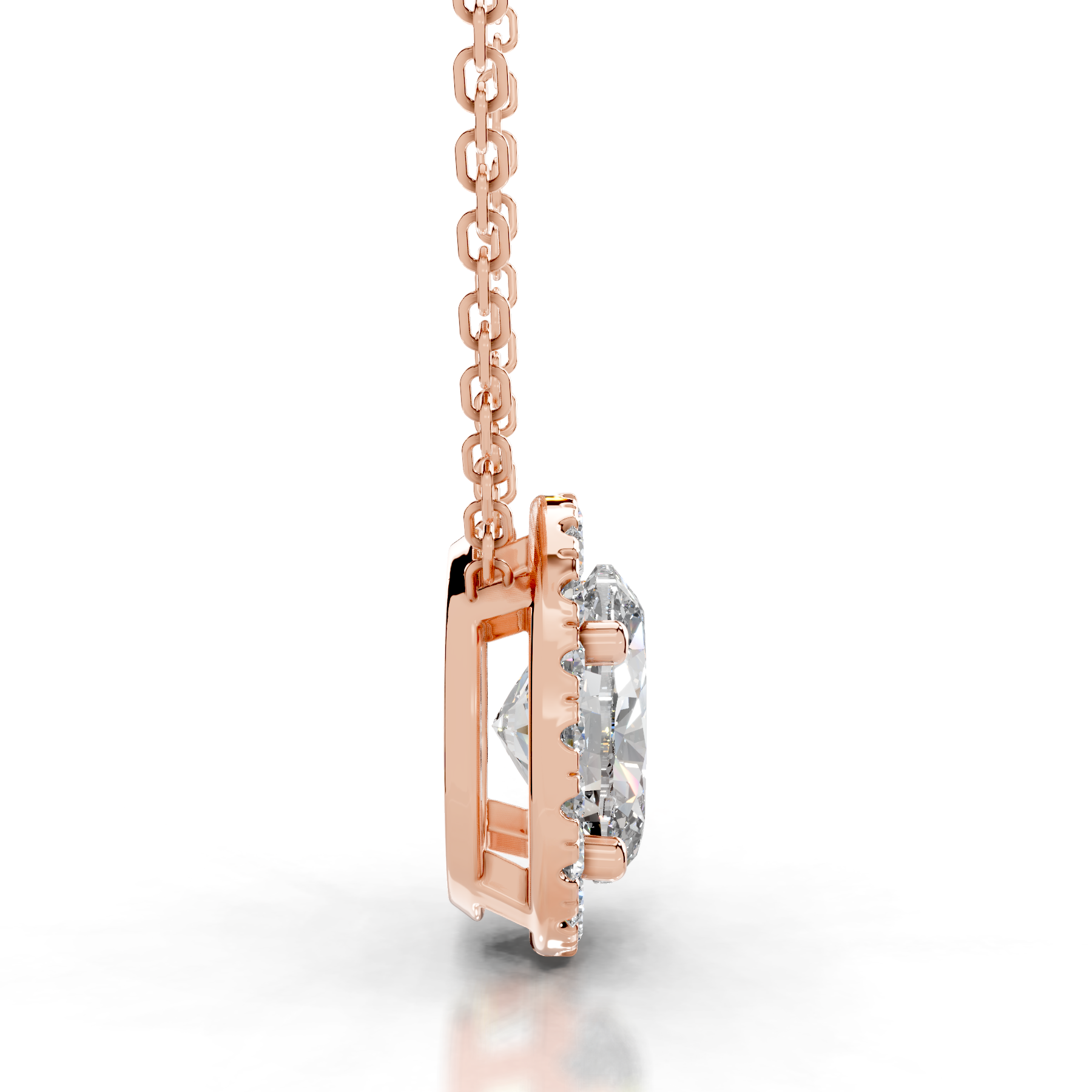 Petit Manon Lab Grown Diamond Halo Pendant -14K Rose Gold